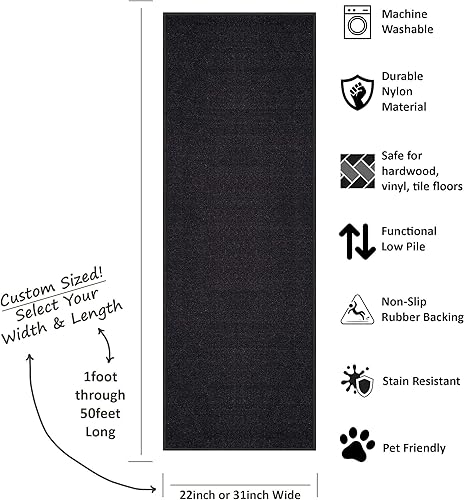 Miniatura 4 de Tapete largo para escaleras y pasillos, antiderrapante, reforzado con reverso de goma, liso, de un color, de 22 o 31 pulgadas de ancho. Elije el
