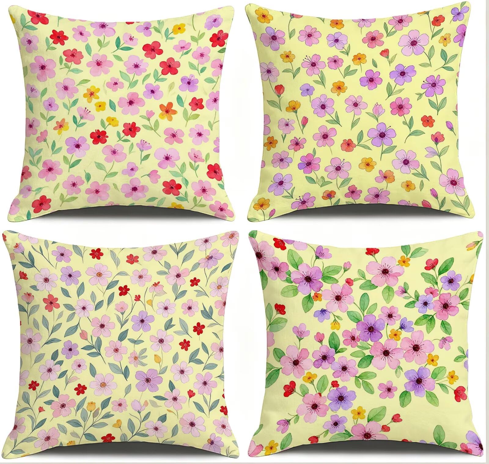 Giallo Federe Cuscini Divano 60x60cm, Cuscini da Esterno Set de 4, Cod-164 | Lin Copricuscini Decorativi Letto Arredo, per Letto, Soggiorno, Giardino, Esterno, Casa Decorazione Set di 4 Piccolo Fiore