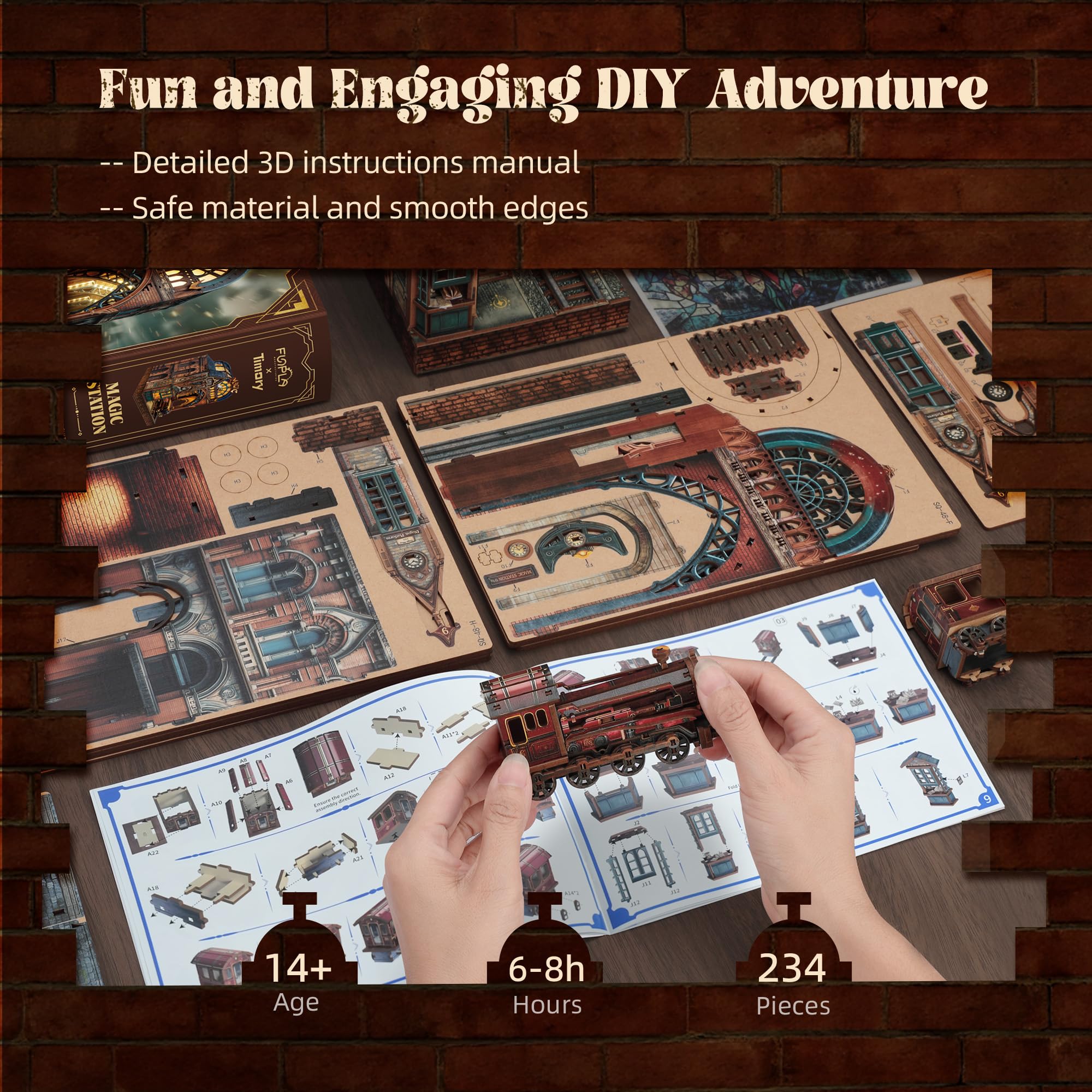 FUNPOLA LED 3D Puzzle Magic Station Book Nook Kit - Interactive 3D Wood Puzzle LED Magical Miniature with Infinite Extension Space - DIY Bookshelf Insert Decor Gifts(Magic Station) Product Image 4