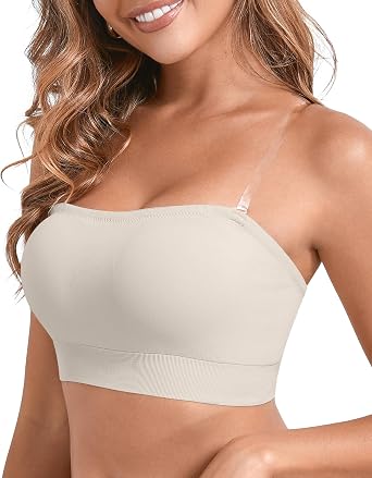 DEANGELMON Strapless Bras for Women Wireless Push Up Non-Slip Bandeau Bra Seamless Clear Straps TubeTop Padded Bralette