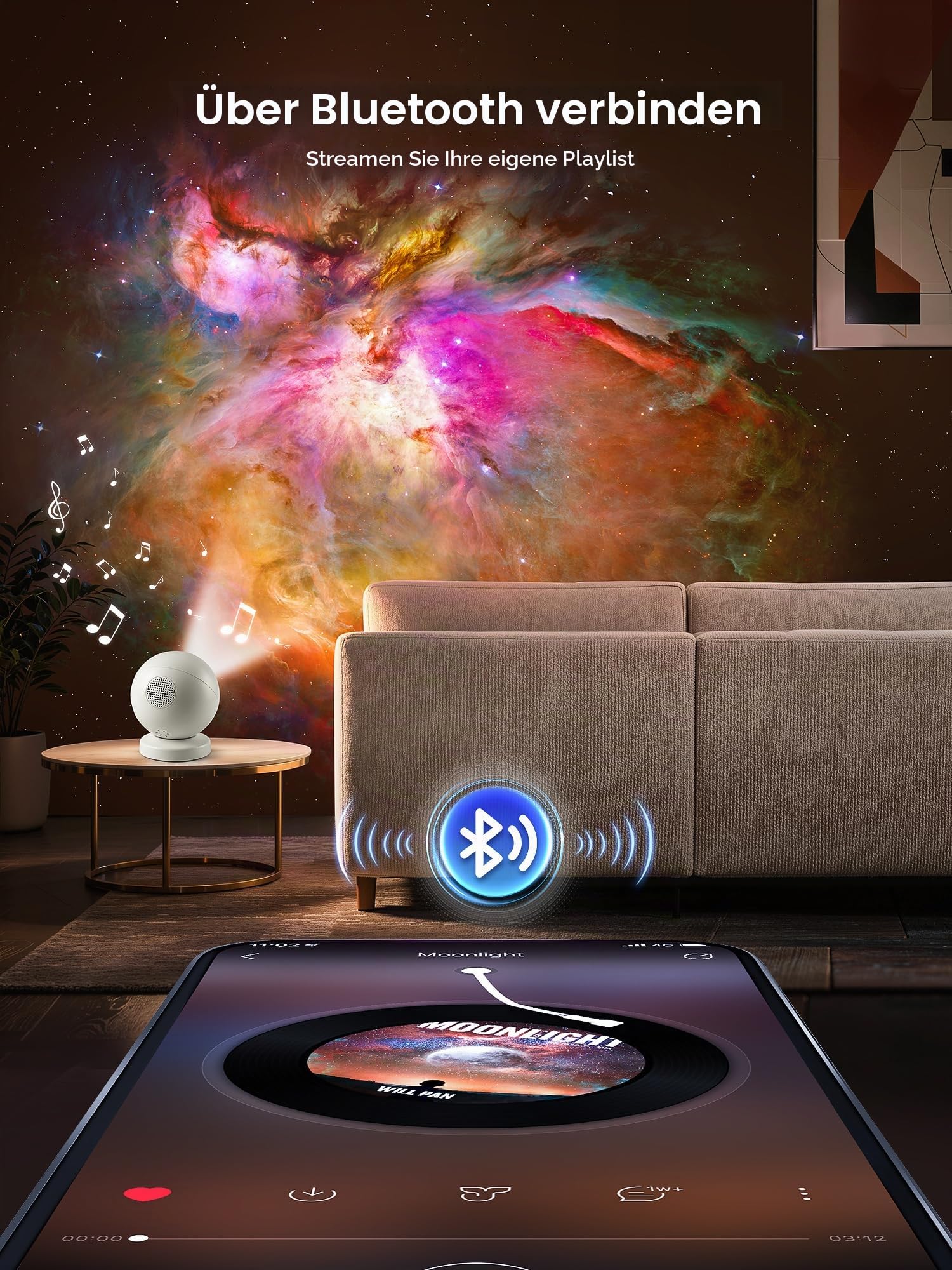 PIKOY Sternenhimmel Projektor 16 Wechselbare Discs Galaxy Projector | Geschenke Nachttischlampe Nachtlicht White Noise Machine mit 29 Klängen & Bluetooth Lautsprecher, Zimmer Deko Schlafzimmer