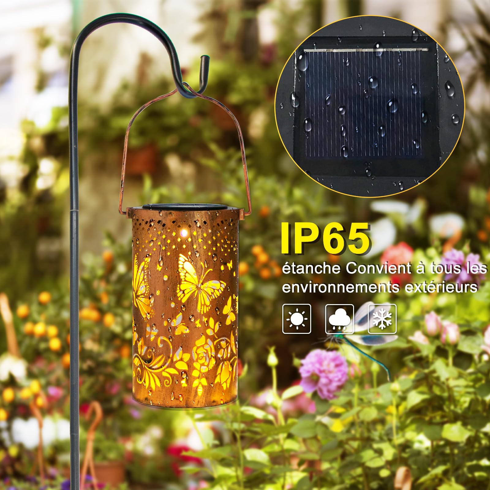 Solar Laternen Outdoor Hängelaternen, Schmetterling ausgehöhlte Metalldekoration Laterne, wasserdicht LED dekorative Garten Licht