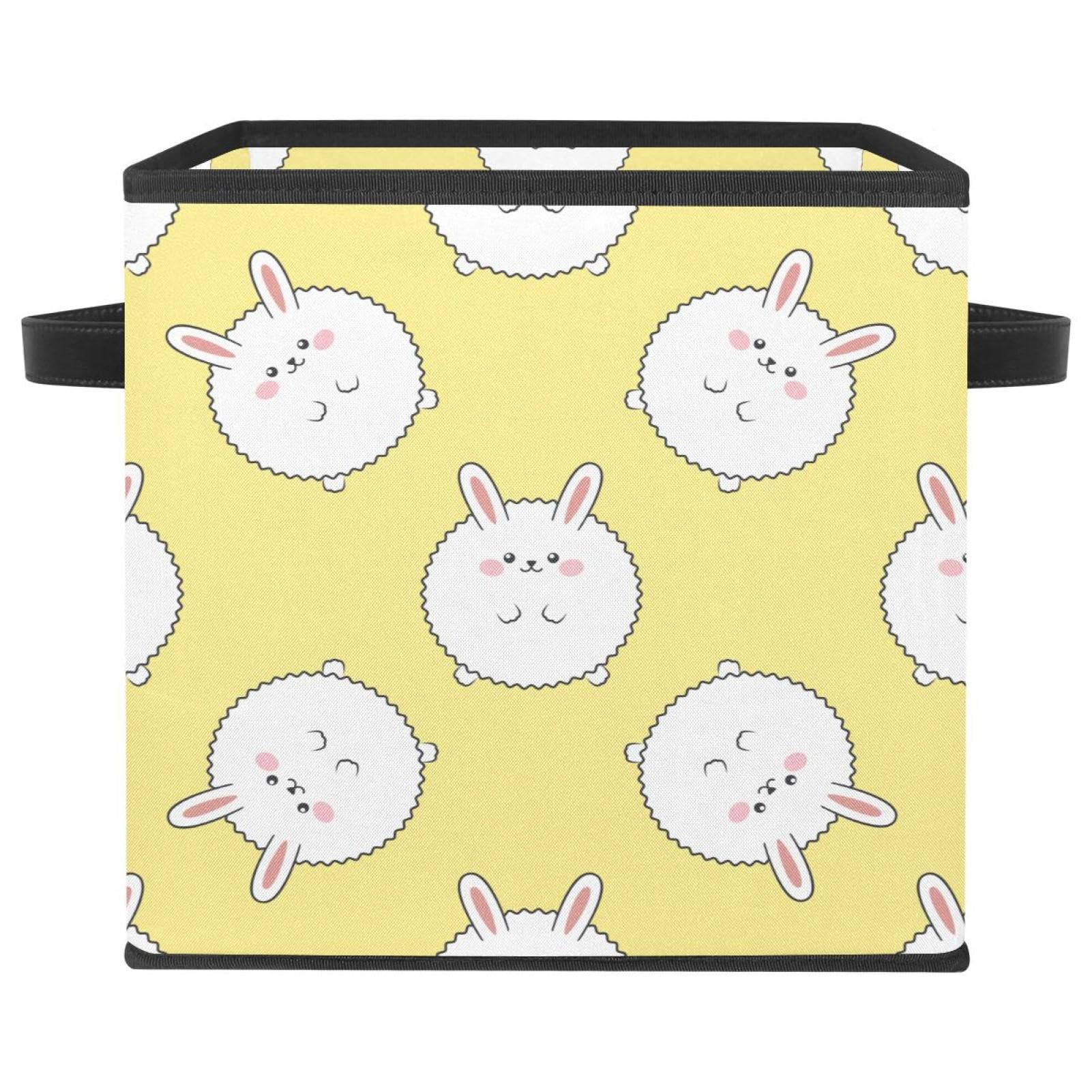 Boîte de rangement pour jouets qui traînent, bac pliable en tissu motif lapin jaune pour armoire