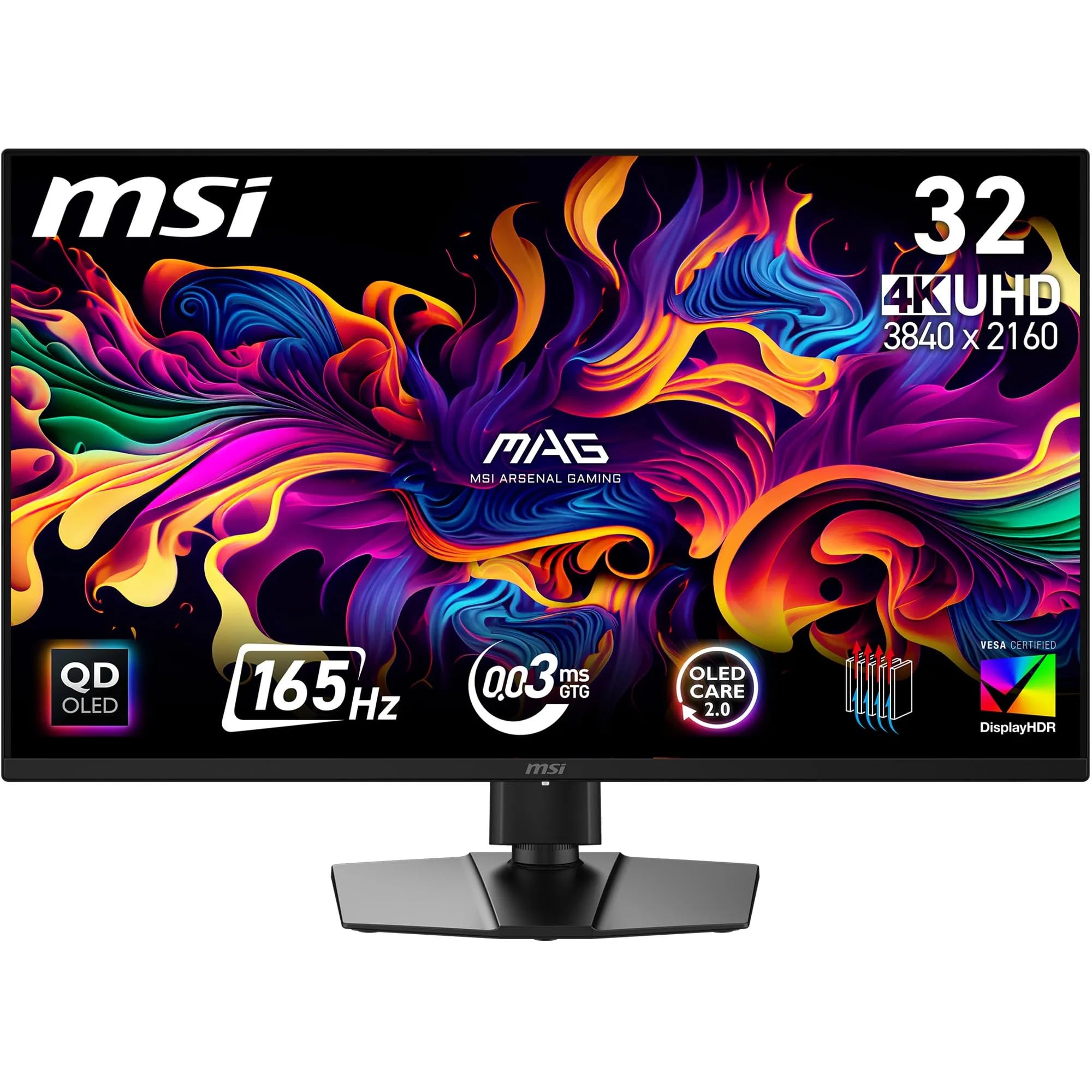 MSI MAG 322UP QD-OLED E16 32-Inch 4K UHD Gaming Monitor, 3840x2160 Quantum Dot Panel, 165Hz, 0.03ms, DisplayHDR True Black 400, AMD FreeSync Premium Pro, HDMI 2.1, DP 1.4a, USB C (15W PD)