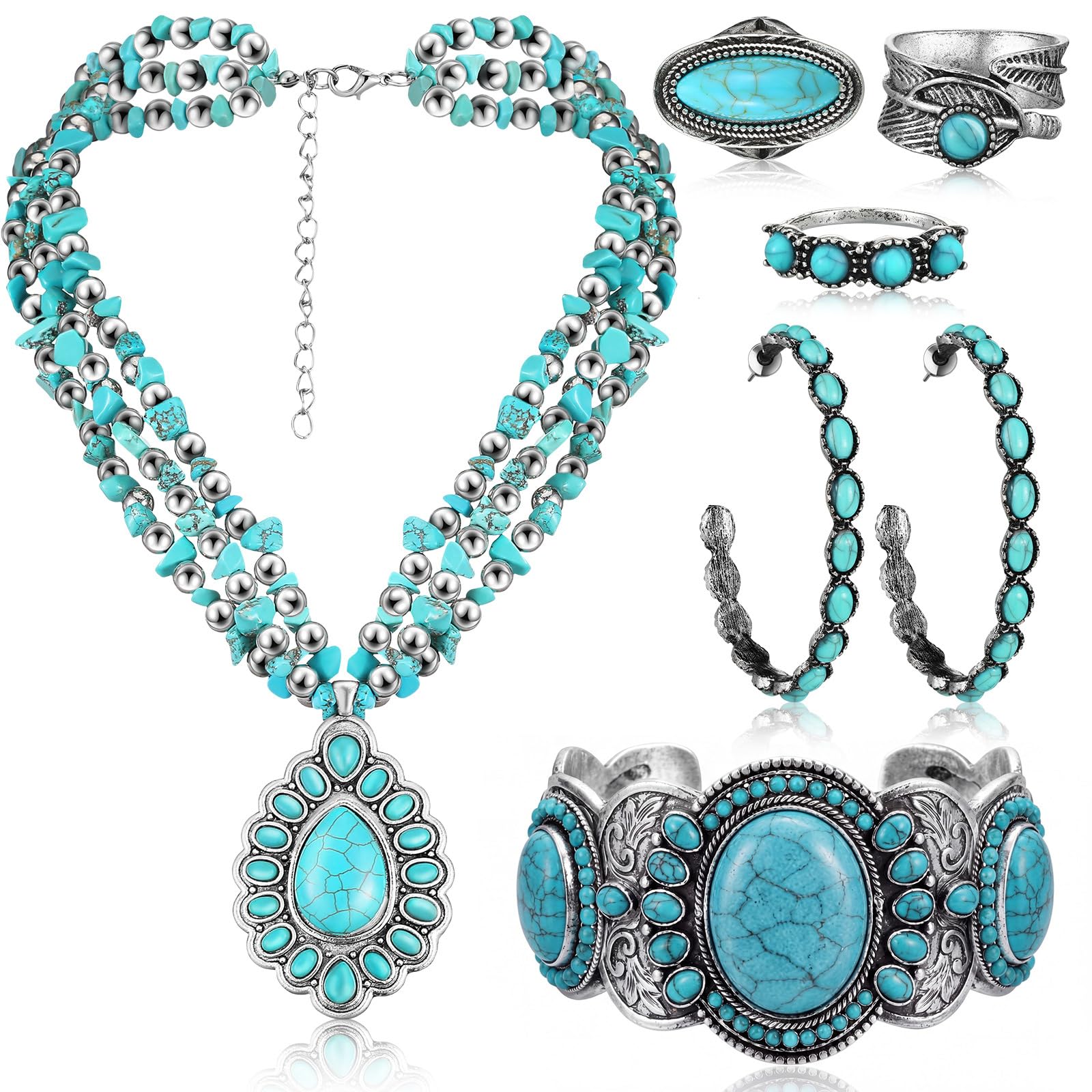Ecally Western Turquoise Jewelry Set for Women