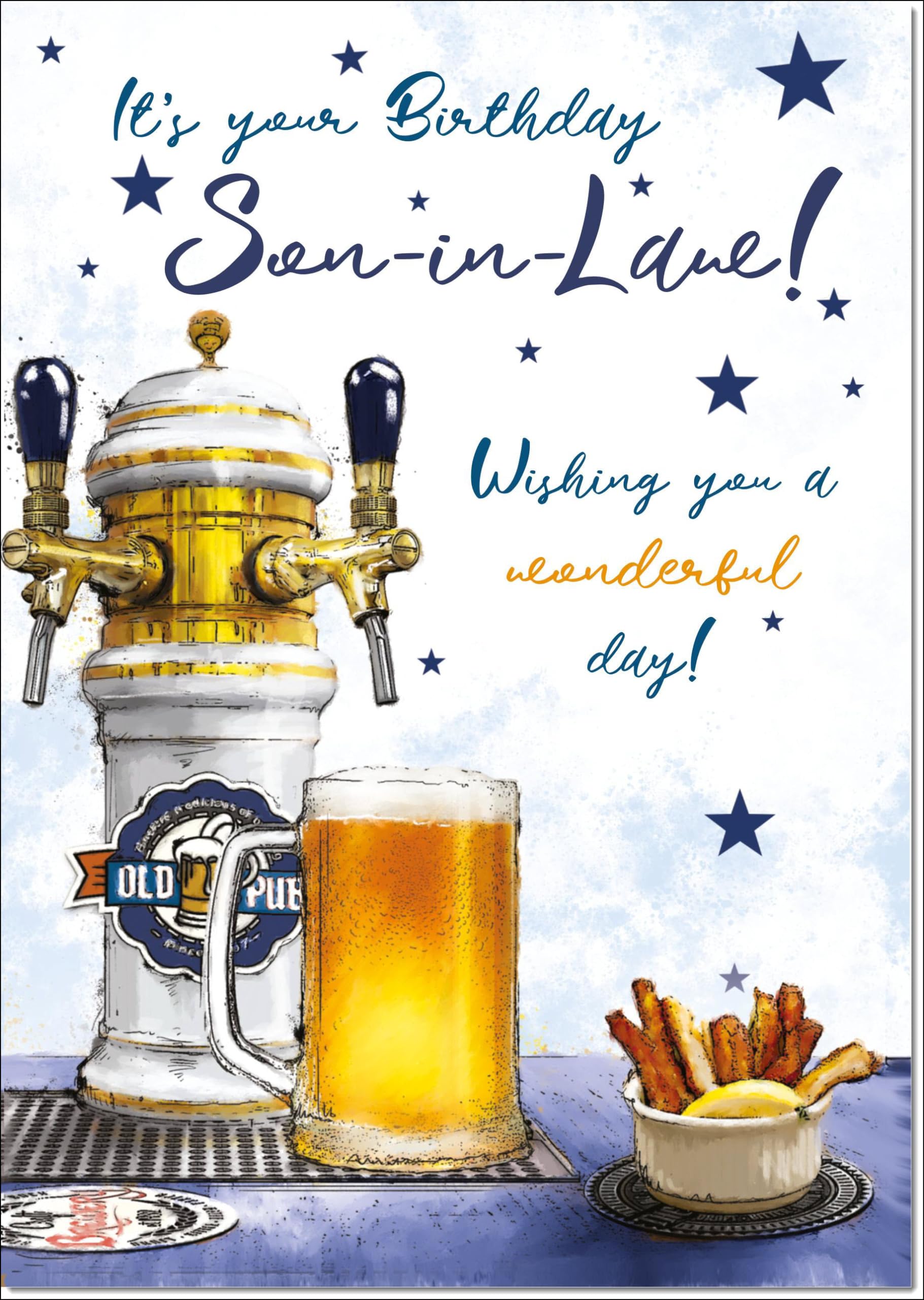 doodlecards Son-in-Law Birthday Card Beer Tap and Pint Large A4 Size with Plain Envelope