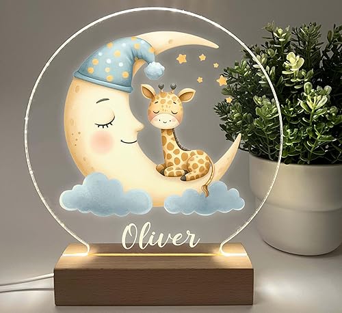Luz nocturna de jirafa y luna dormida, lámpara de escritorio o mesa, regalo ilustrado para mamá, papá, hermano, amigo, hermana, decoración de