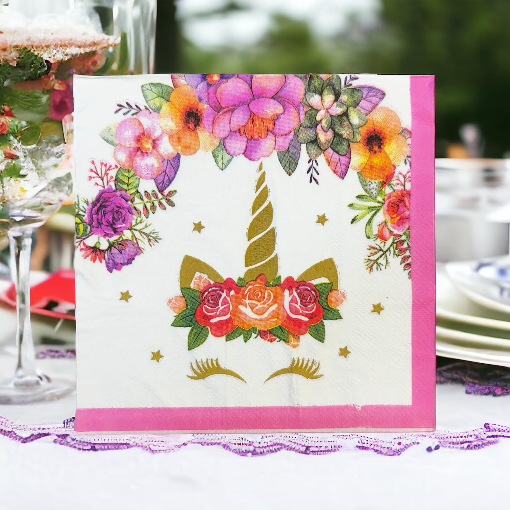 Plushtags Unicorn Floral Tissue Napkin for All Party Event Baby Shower Birthday Decoration (Pack of 20)