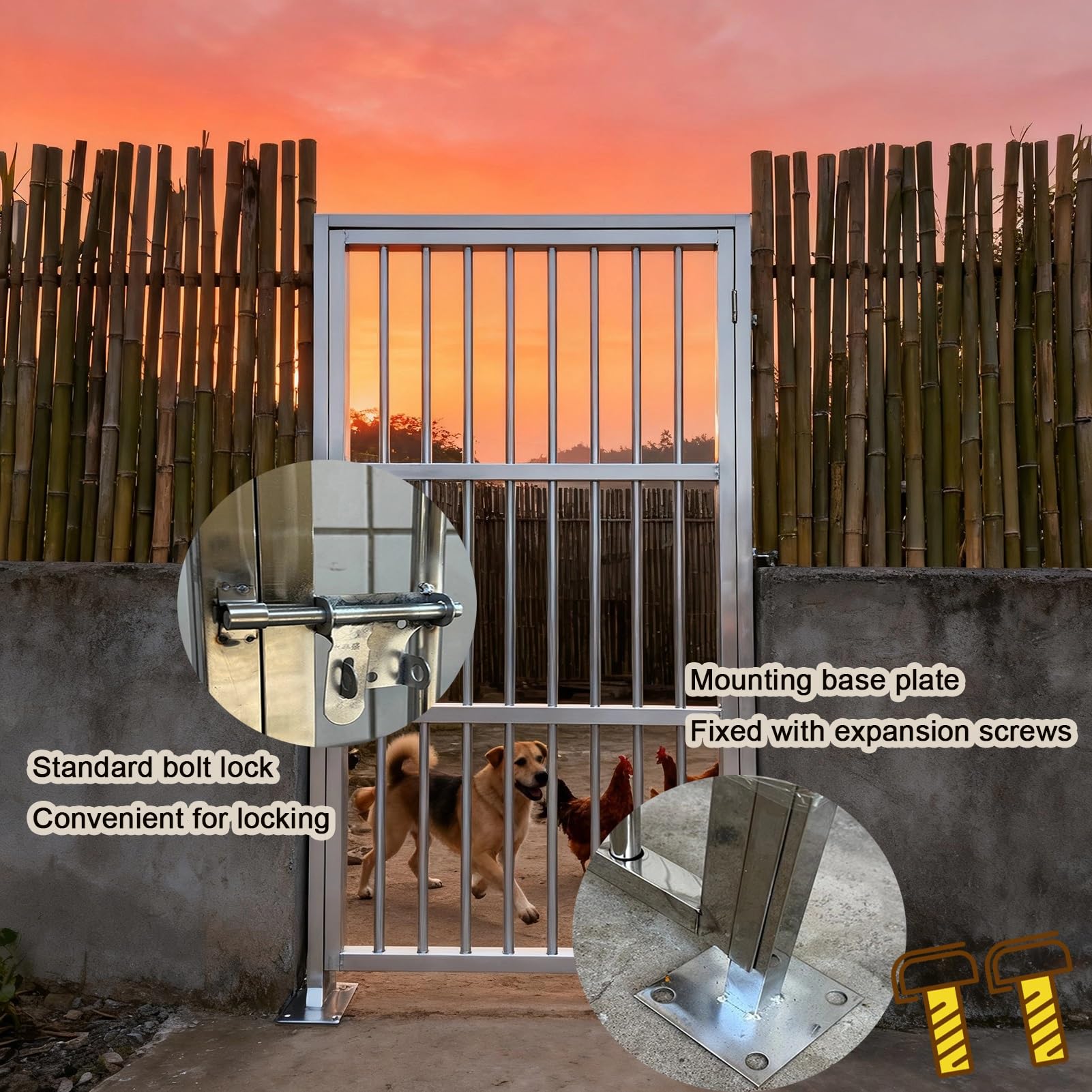 Wytrzymała brama ogrodzeniowa ze stali nierdzewnej 304, DIY, zestaw podwójnych drzwi, zamykana, płaska bramka prywatności, na podwórko, patio, na zewnątrz, grządka kwiatowa (180 x 110 cm)