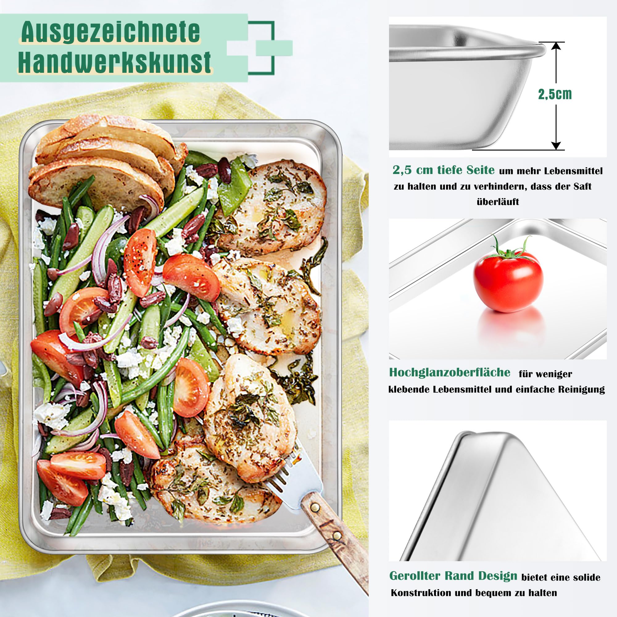 HaWare Bandeja de Horno Con Rejilla de Enfriamiento, Mini Bandeja de Acero Inoxidable, 23,6 x 17,8 x 2,5 cm, Rectangular, Para Tartas y Hornear