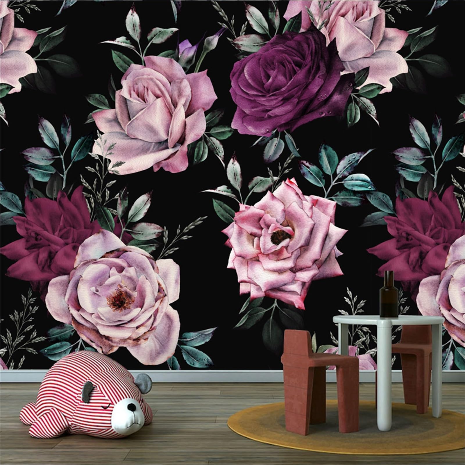 RYQZHHY Floral Peel Stick Wallpaper Multi Style Rose Floral Waterproof Peel and Stick Wall Mural for Living Room and TV Background Layout(Color 2)