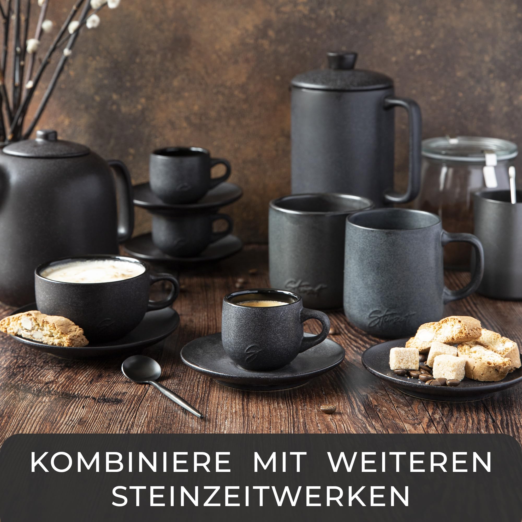 Steinzeit Design ceramiczny ekspres do espresso (300 ml) – Ekspres do espresso odpowiedni dla wszystkich typów kuchenek – Dzbanek do mokki z podstawą ze stali nierdzewnej i ceramicznym dzbankiem