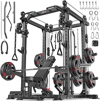 - Power Cage Multi-Function Power Rack with Cable Crossover System,1800 LBS Capacity Squat Rack with Weight Bench,for Home Gym