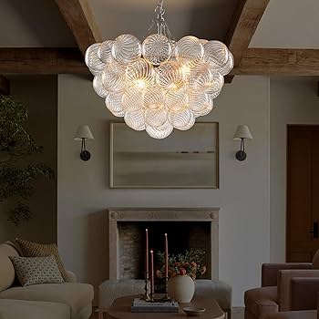 BeyPan Hand Blown Glass Bubble Ball Chandelier Nickel-Plated