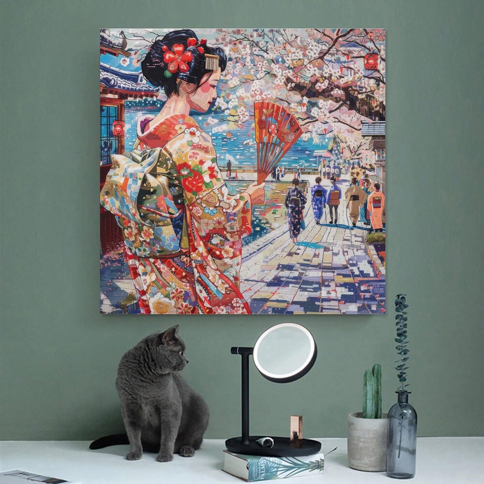 和風女性絵画 掛け軸(色紙代込み) 楽天市場】令和の浮世絵 和風 絵画 正方形ポスター 四角 版画