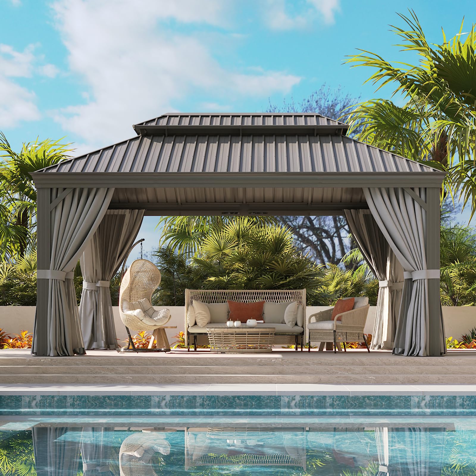 Aoxun Hardtop Gazebo with Drainage System
