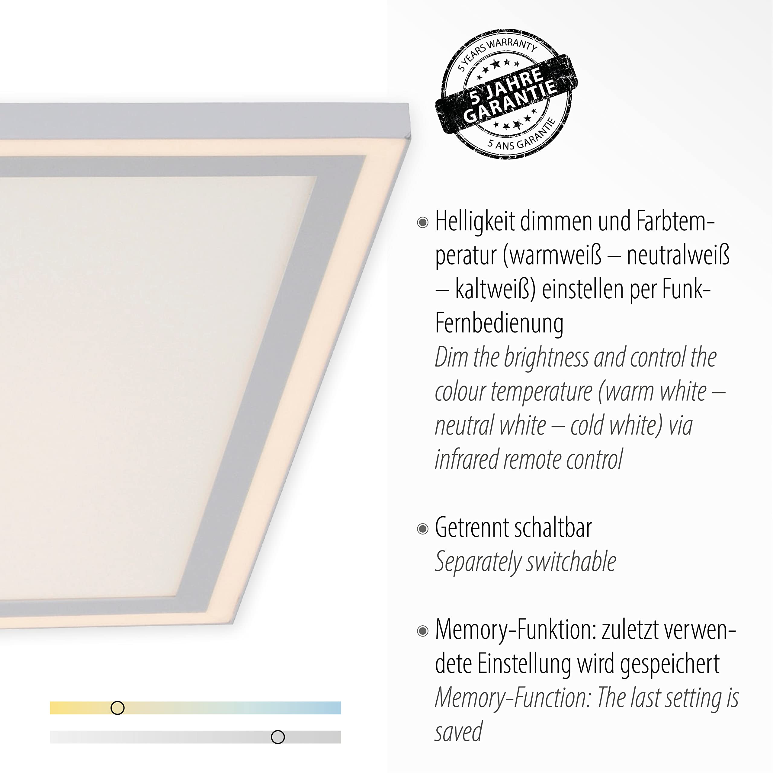 LeuchtenDirekt LED Deckenleuchte EDGING, weiss, 1xLED-Board/51W/2700-5000K, Innenleuchte, IP20, dimmbar, Funk-FB, CCT, Serienschalter, Memory, 67,7 x 67,7 cm, 14855-16