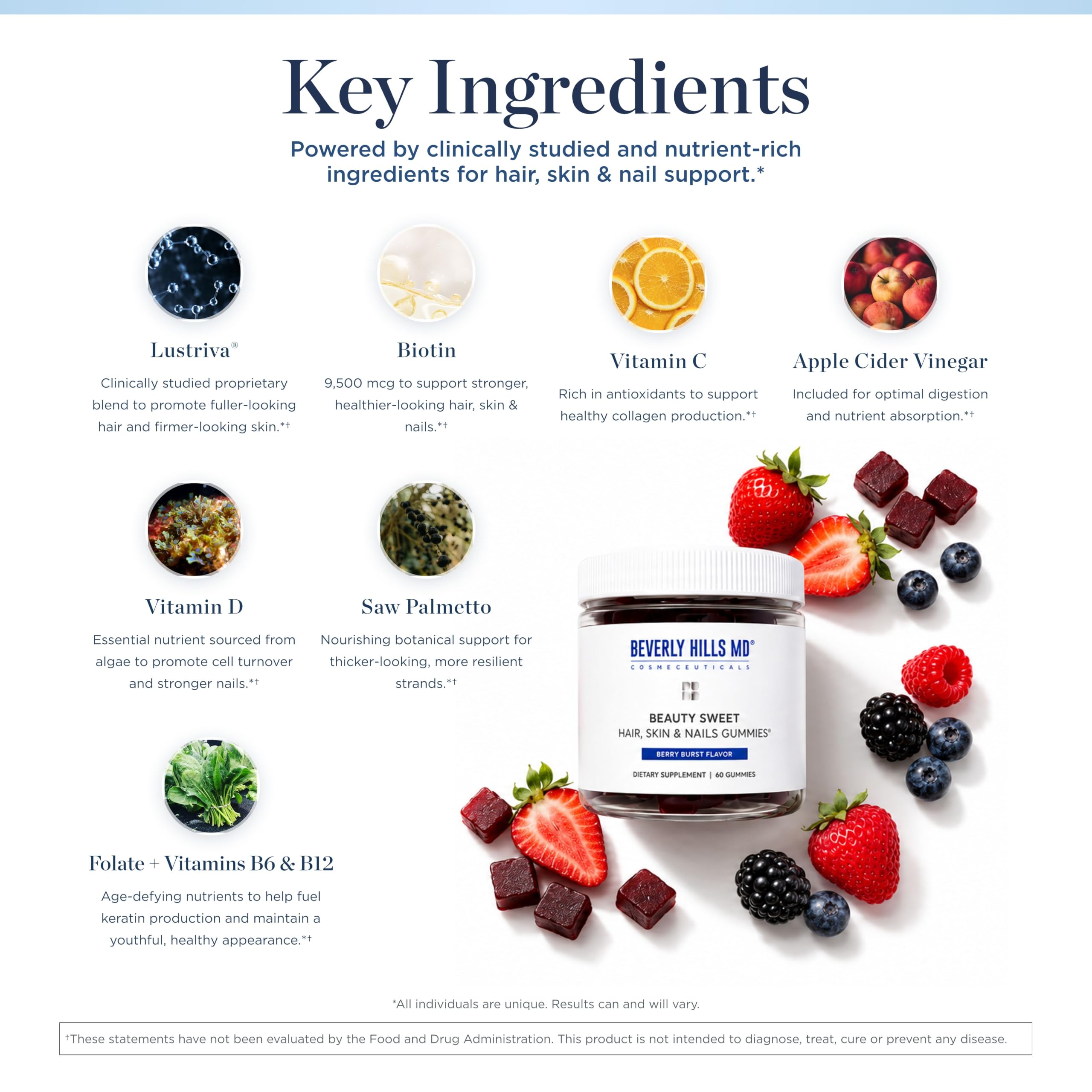 Beverly Hills MD Beauty Sweet Sugar-Free Hair, Skin & Nails Gummies, 60 Ct — Amazon image 3