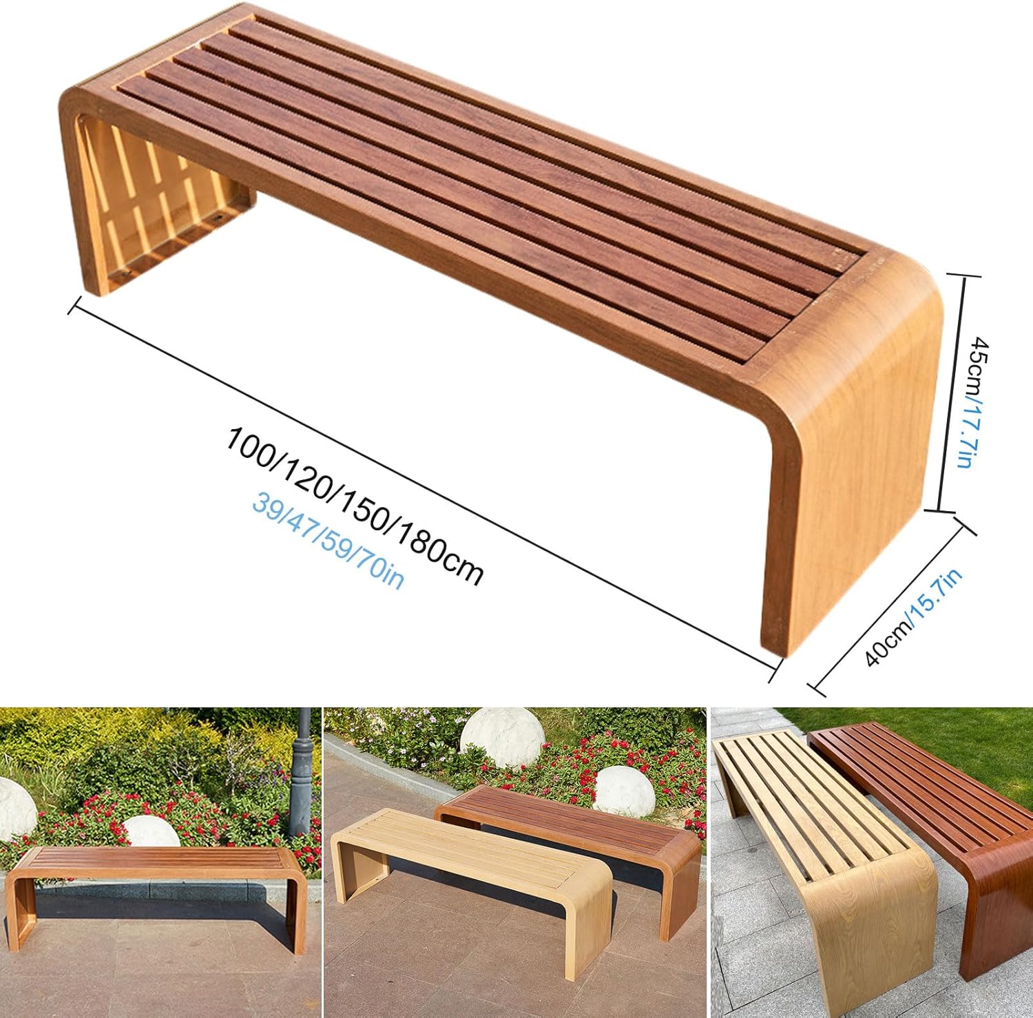 Outdoor Bench Metal Garden Bench Outside Bench Weatherproof Backless Patio Benches 100/120/150/180cm Metal Frame for Garden Porch Park A 100x40x45cm