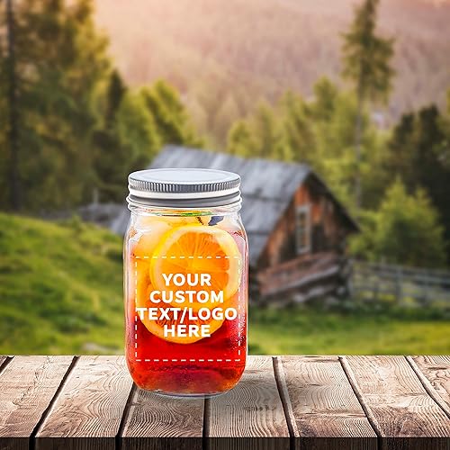 Miniatura 7 de Discount Promos Tarros Mason personalizados con tapas de 16 onzas. Juego de 100 unidades, paquete personalizado a granel  Tarros de vidrio para