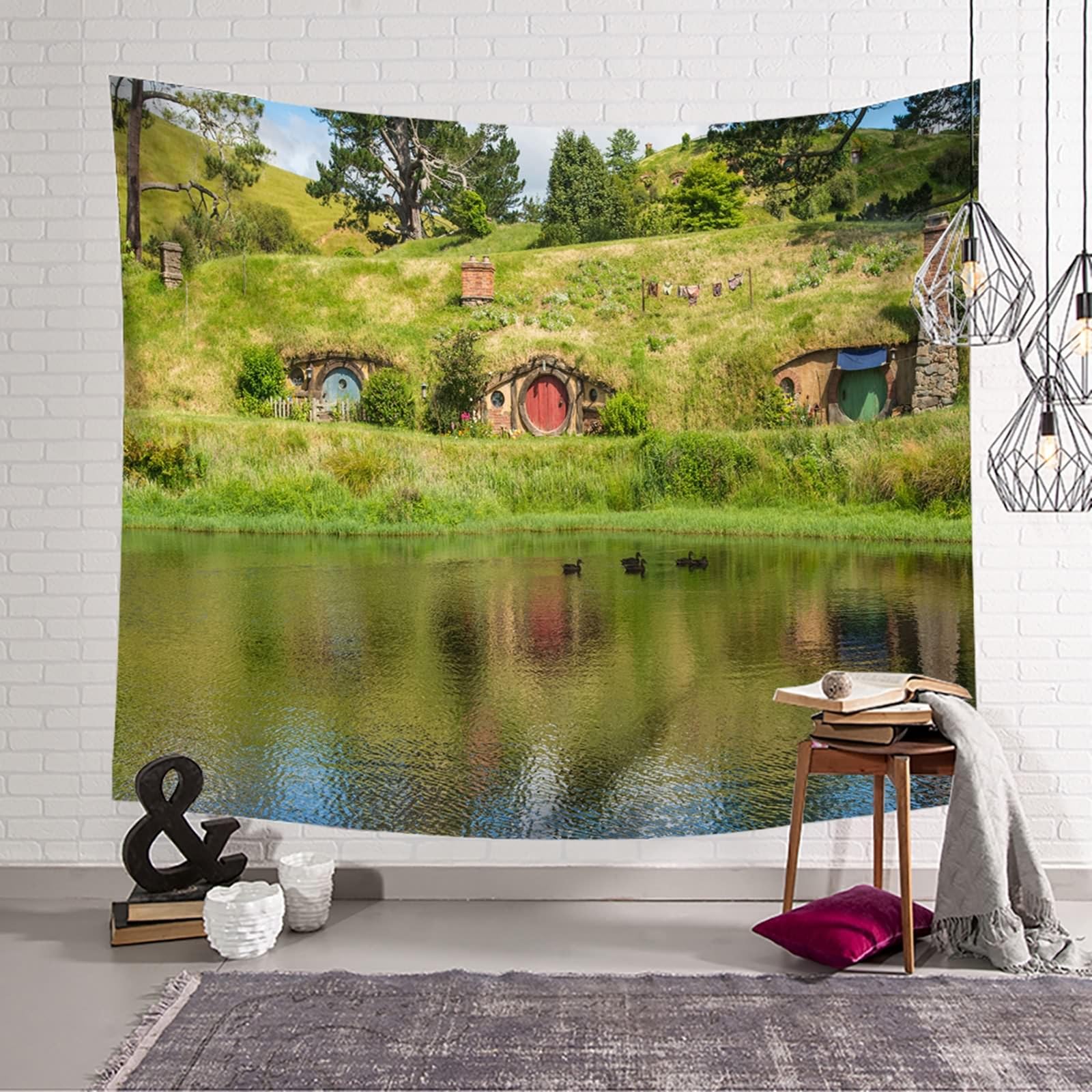 Tapiz de pared para dormitorio, 300 x 256 cm, color verde