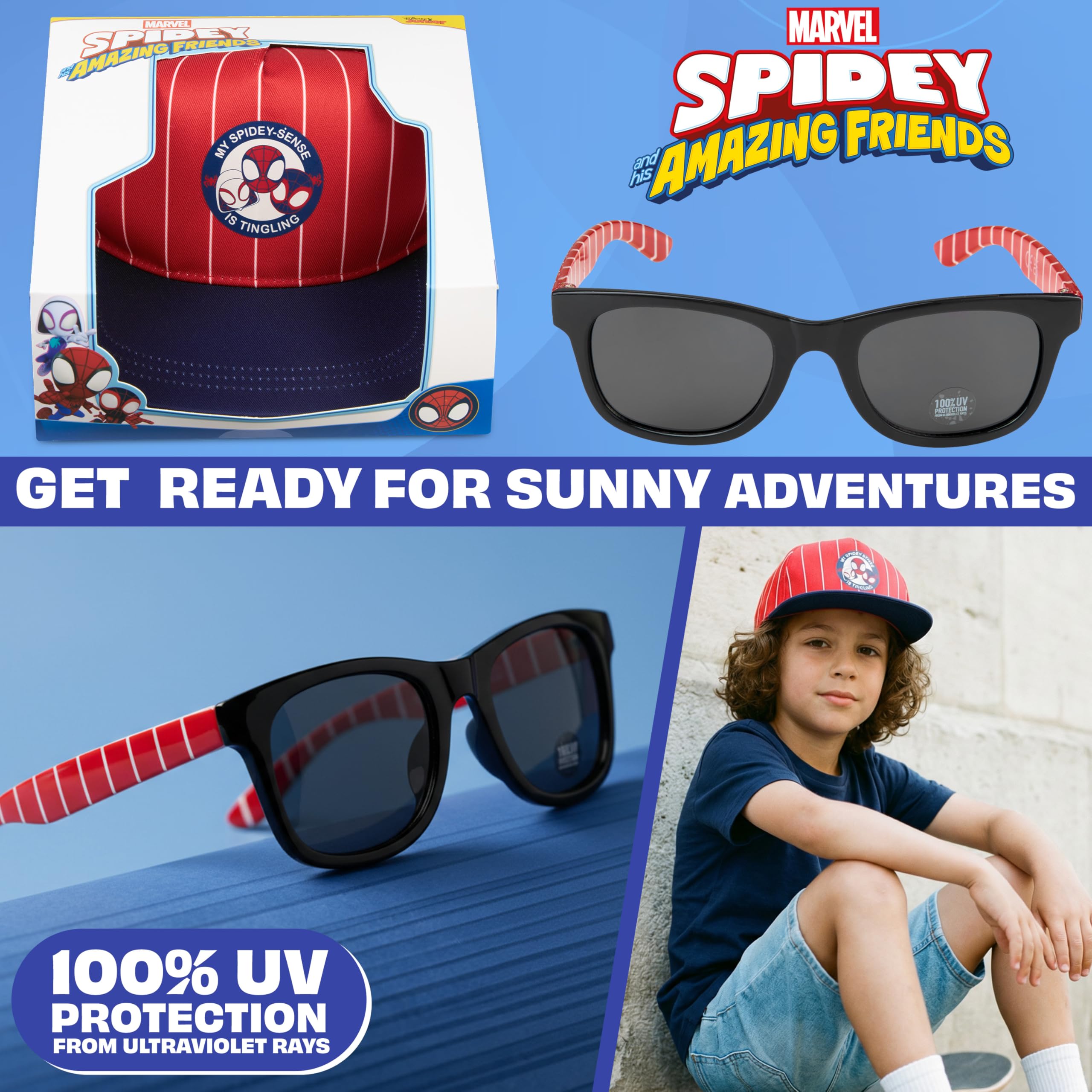 Spiderman | Minions Gorra Niño con Gafas de Sol UV400 Set, Gorra Infantil con Gafas Sol Niño, Accesorios de Verano, Regalo para Niños