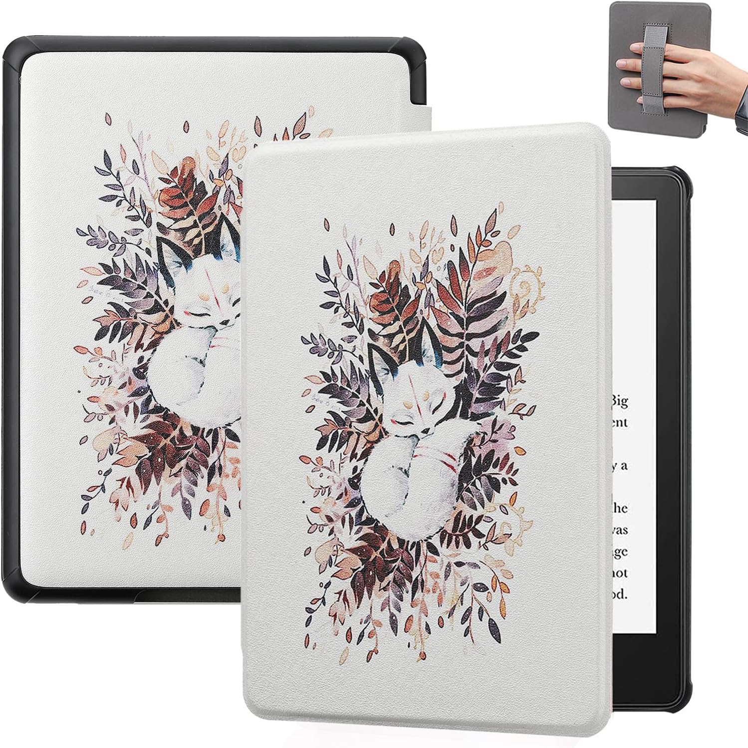 SCSVPN Case for Kindle Paperwhite 11th Generation-2021 and Kindle Paperwhite Signature Edition (6.8''), Thin Slim PU Leather Shell Smart E-Reader Cover with Auto Sleep Wake - Hand Strap, Sleeping Fox