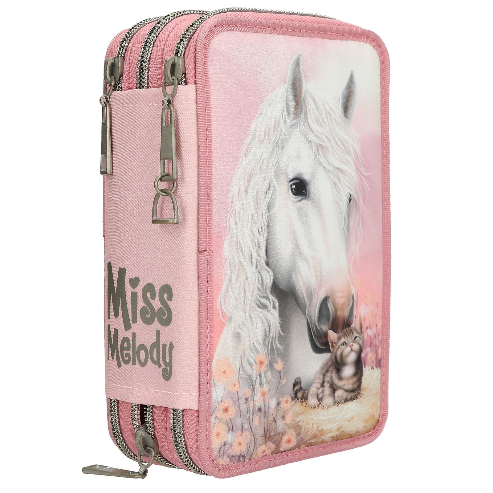 Depesche Miss Melody True Friends Gefüllte 3-Fach Federtasche Rosa Pferde Motiv Katze Federmappe