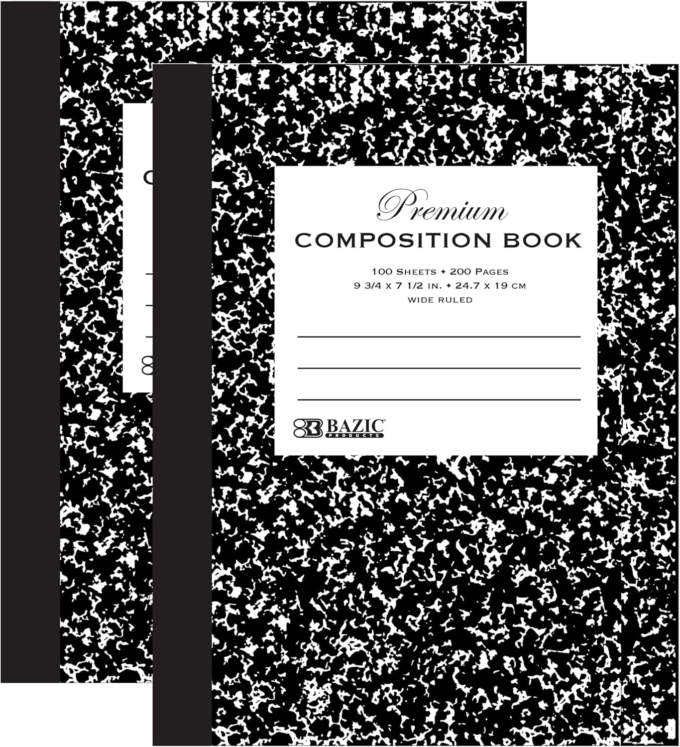 BAZIC PRODUCTS Composition Notebook Wide Ruled - 100 Sheets, Marble Composition Notebook with Durable Cover, Non-Spiral for School, Office, or Journaling, 48-Packs