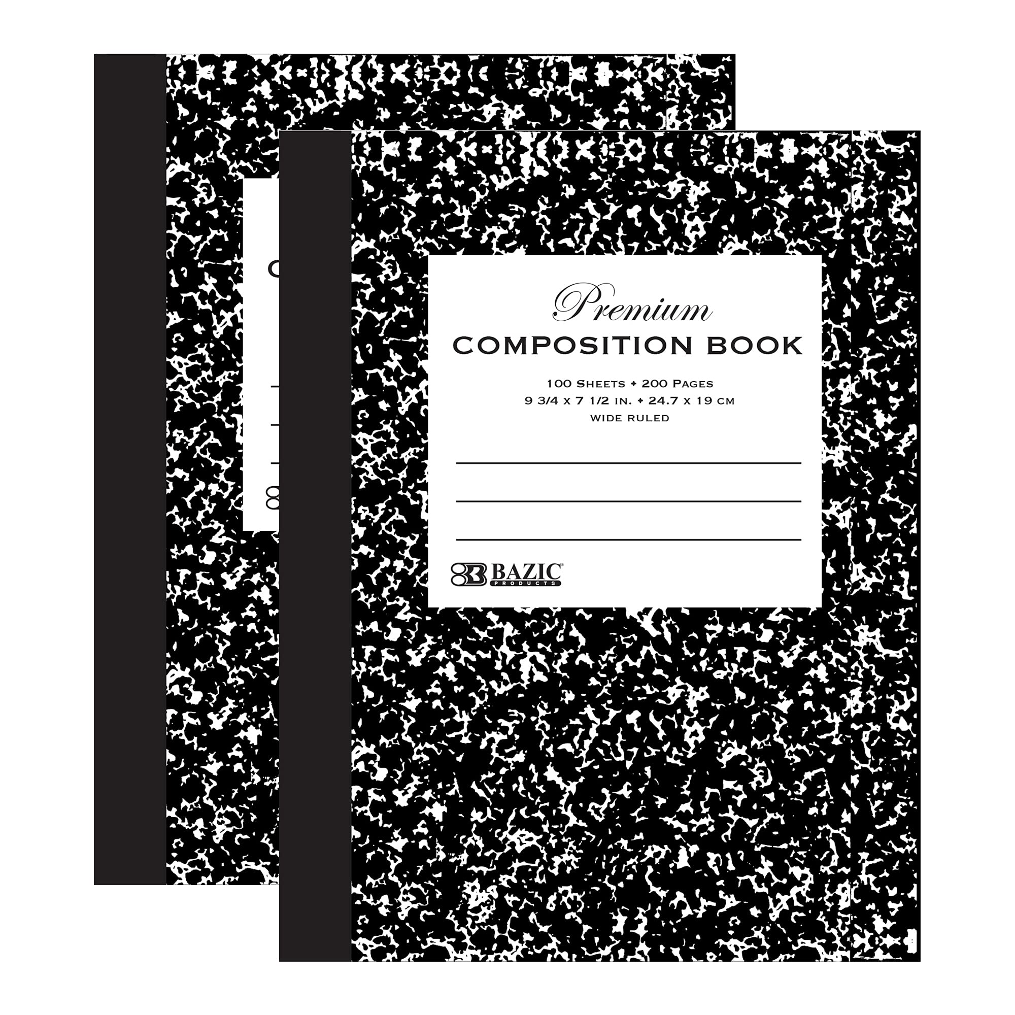 Cahier de composition ligné BAZIC avec 100 feuilles marbre noir pour la prise de notes