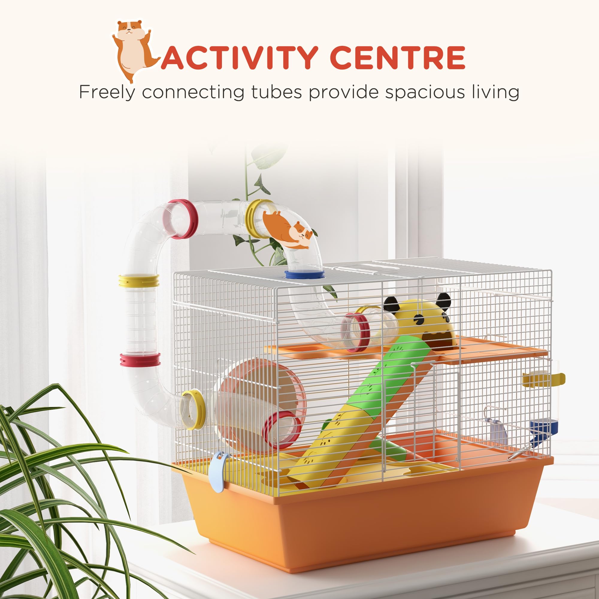 PawHut Hamster Cage, 3 Tiers Gerbil Cage for Dwarf Hamsters with Tubes Ladder, Black, 49 cm L x 33 cm W x 17 cm H - Image 3
