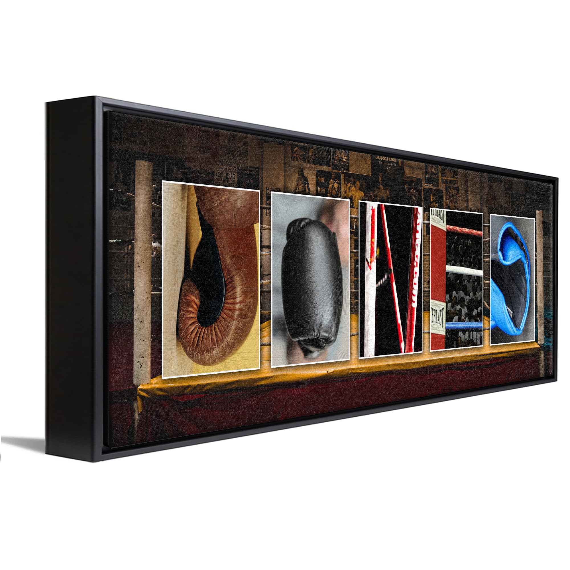 BOXING Custom Photo Name Art | Premium Stretched Canvas | 18”x6"