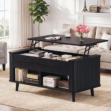 HUAHUU 41.3" Lift Top Coffee Table, Modern Coffee Table with Storage, Fluted Coffee Tables with Lift Tabletop, Hidden Storage Compartment & Lower Shelf for Living Room, Home Office, Black