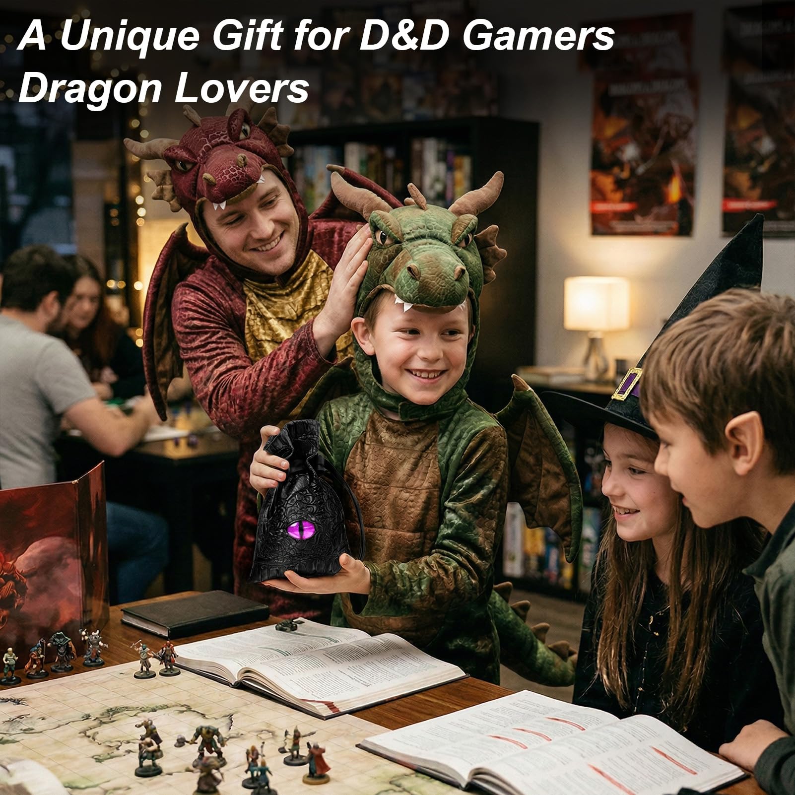 Haxtec Sac à dés dragon en cuir synthétique avec œil de dragon 3D, petit sac à cordon de serrage pour donjons et dragons, cadeau D&D pour les amateurs de dragons, brevet D893867