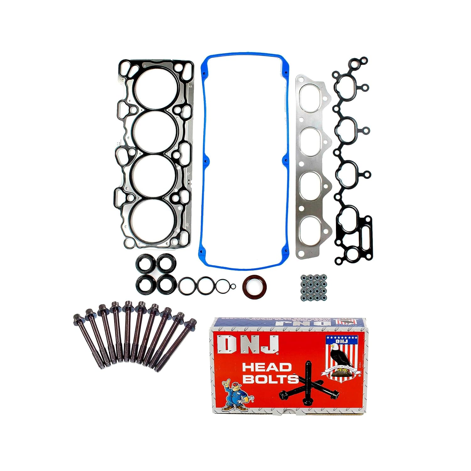DNJ HGB155 Cylinder Head Gasket Set with Head Bolt Kit for 1999-2005 Chrysler, Dodge, Mitsubishi Eclipse, Galant, Outlander 2.4L L4 16V SOHC 2351cc
