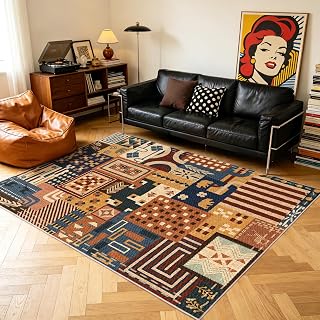Rezutan Moderne Patchwork Teppich 120x160cm, Boho Kurzflor Wohnzimmerteppich Waschbarer, rutschfest & Weich, Großer Teppich für Schlafzimmer, Esszimmer, Büro und Eingangsbereich-Animals