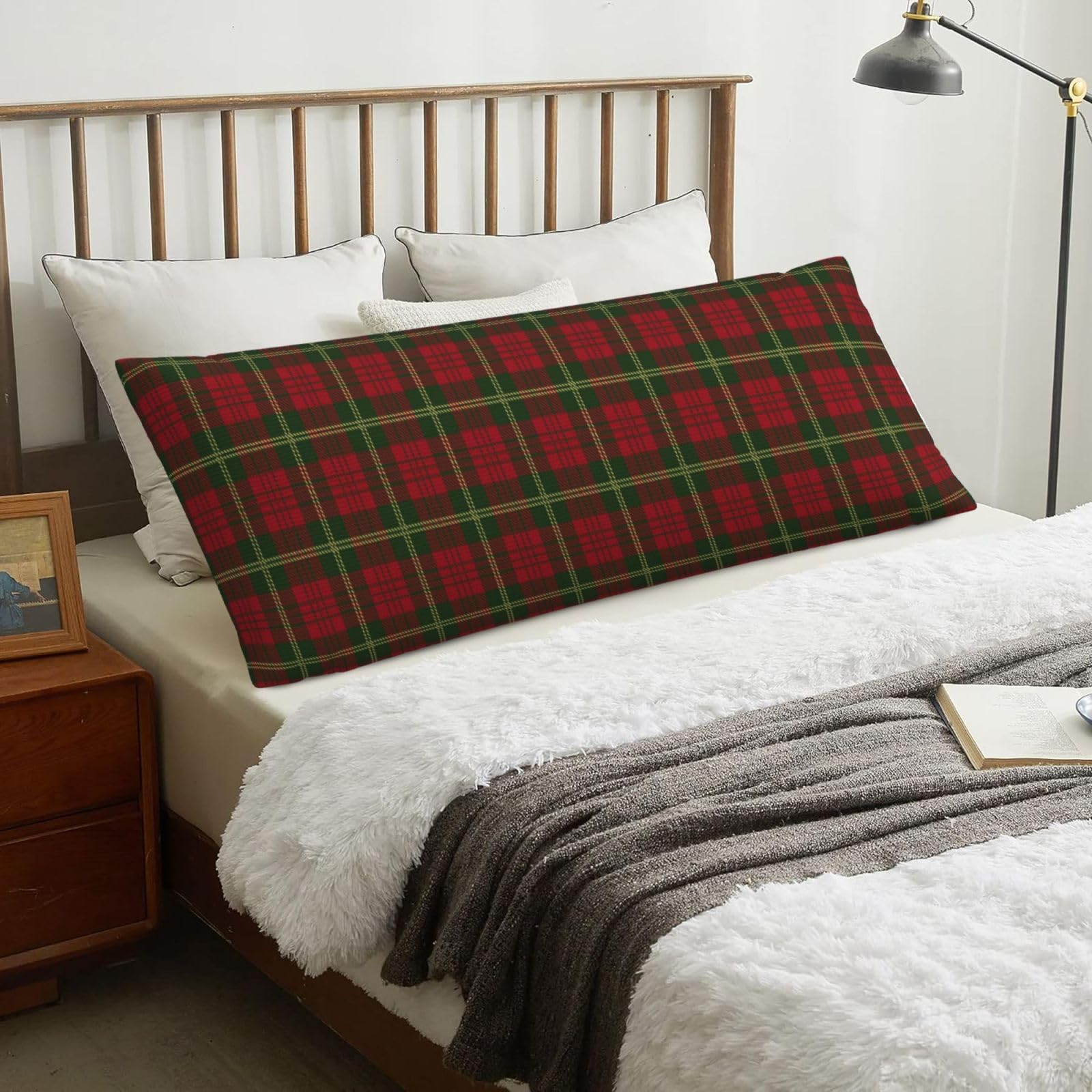 Christmas Plaid, Body Pillow Cover with Zipper,Long Body Pillowcase 20 x 60 in