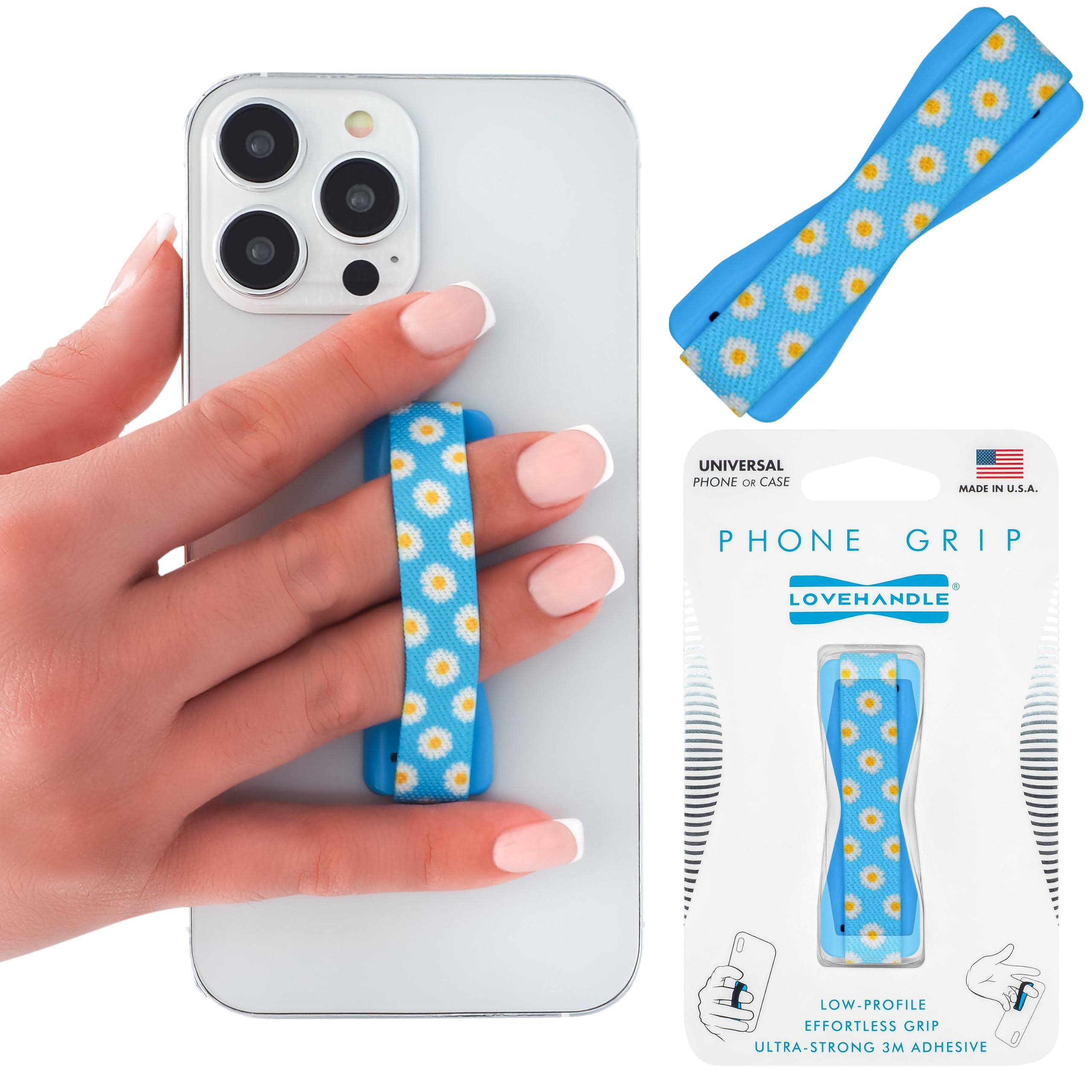 LOVEHANDLE Original Universal Phone Grip - Blue Happy Daisy