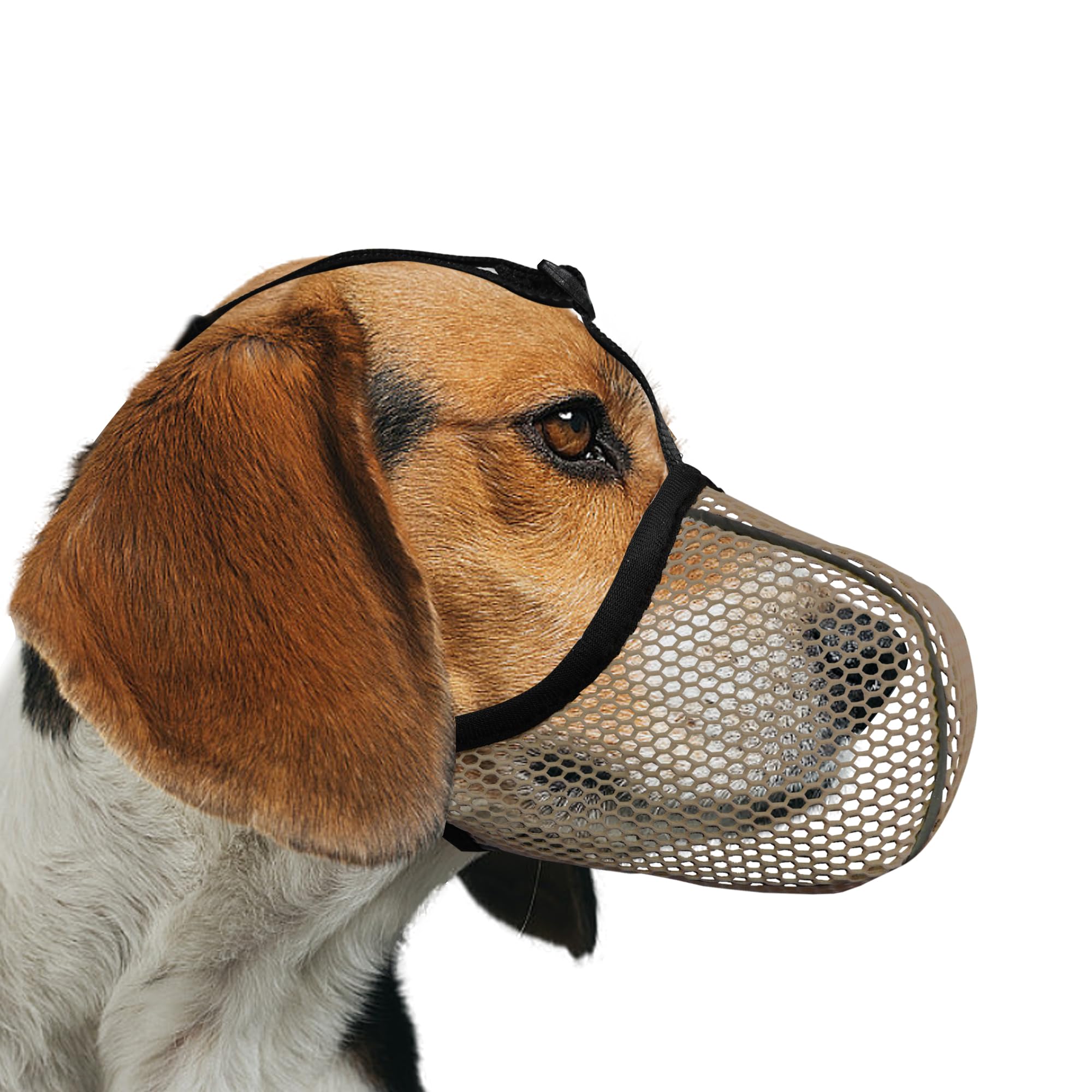 JOYPAWS Soft Dog Muzzle, Breathable Soft for All Breeds Dogs to Anti Prevent Chewing Barking Biting, Adjustable Reflective Basket Muzzle with Air Mesh Brown M