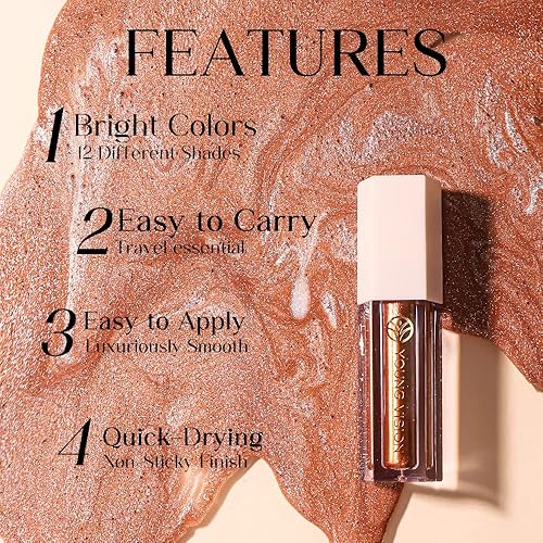 Miniatura 8 de YOUNG VISION Sombra de ojos con purpurina líquida, metálico, brillante y brillante, secado rápido, impermeable, antiadherente, 0.17 onzas líquidas