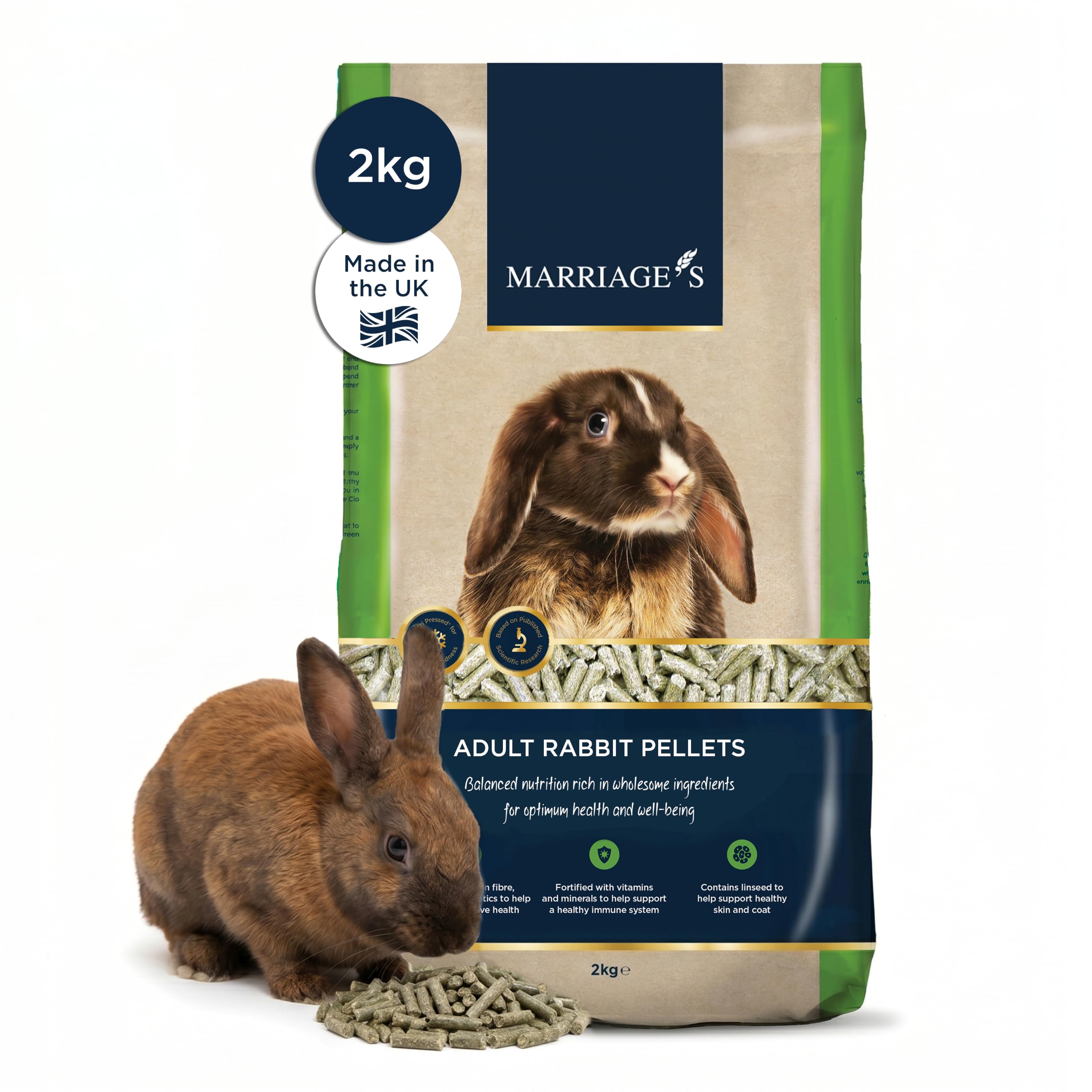 Marriage’s - Adult Rabbit Food, Rabbit Pellets for a Healthy Weight and Immune System, Indoor Food with Sunflower Seed, High in Fibre, 100% Nutri Pressed, Suitable for 20 Weeks and Older (2kg)