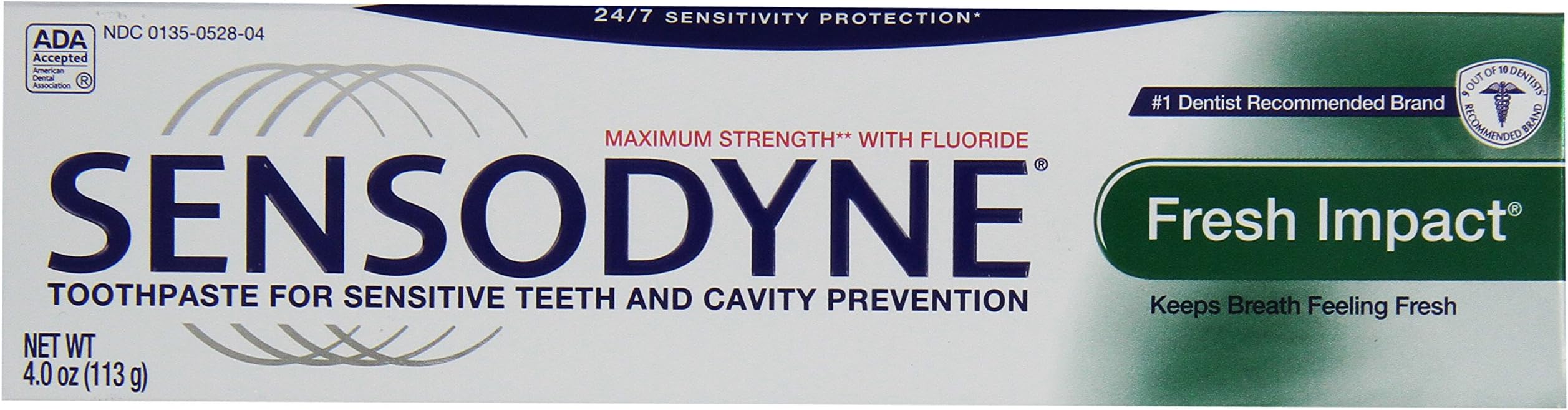 Sensodyne Fresh Impact Toothpaste for Sensitive Teeth and Cavity Protection with Fluoride, Maximum Strength, 4 oz