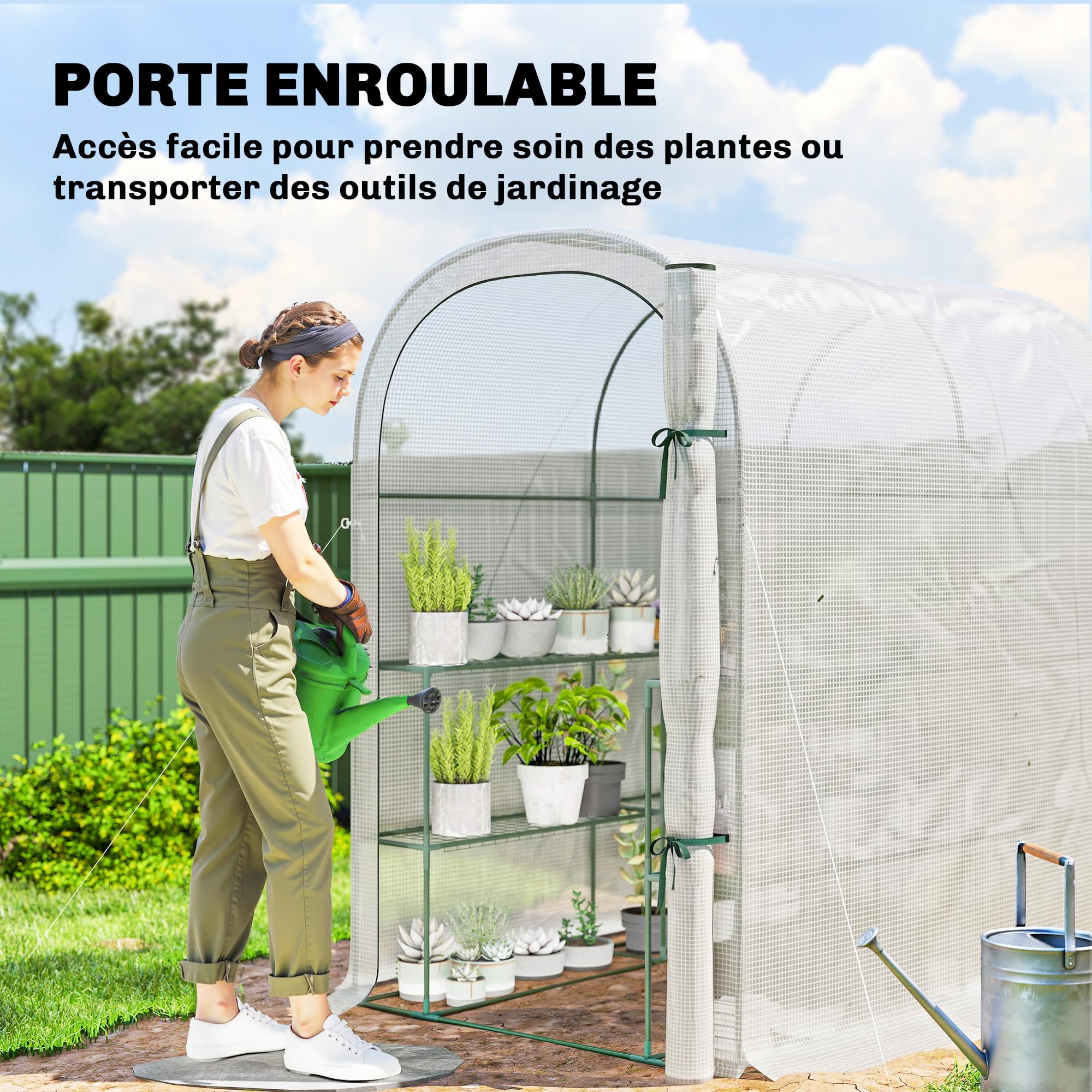 Outsunny Serre de Jardin avec Étagères 123 x 187 x 189 cm Bâche PE Blanc