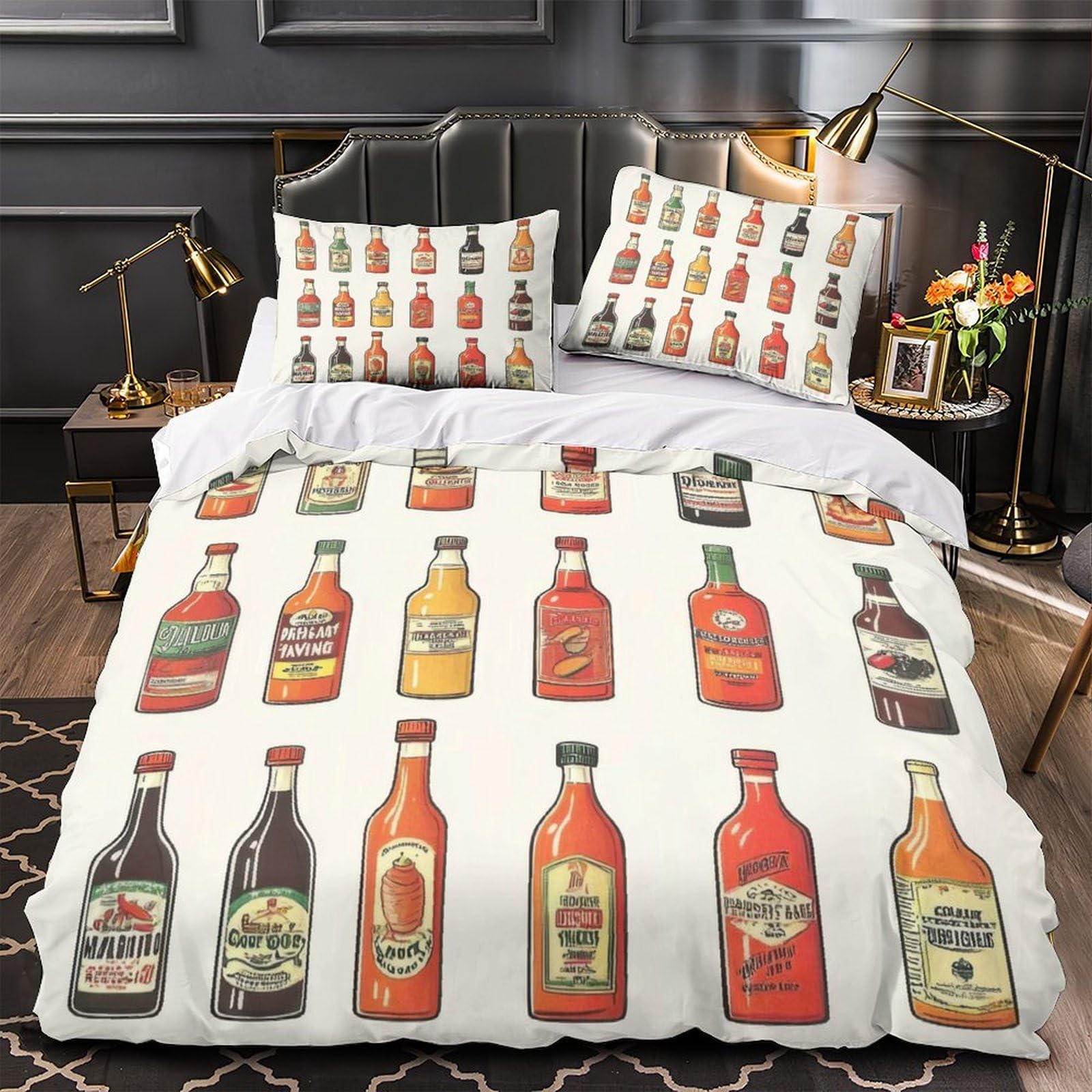 3D Design Printed 3 Pcs Bedding Set Home Decor Hidden Zipper Super Hot Sauce Collection Duvet Cover Durable Hotel Quality for Adults,Girls,Teenagers Comforter Cover Single（135x200cm）