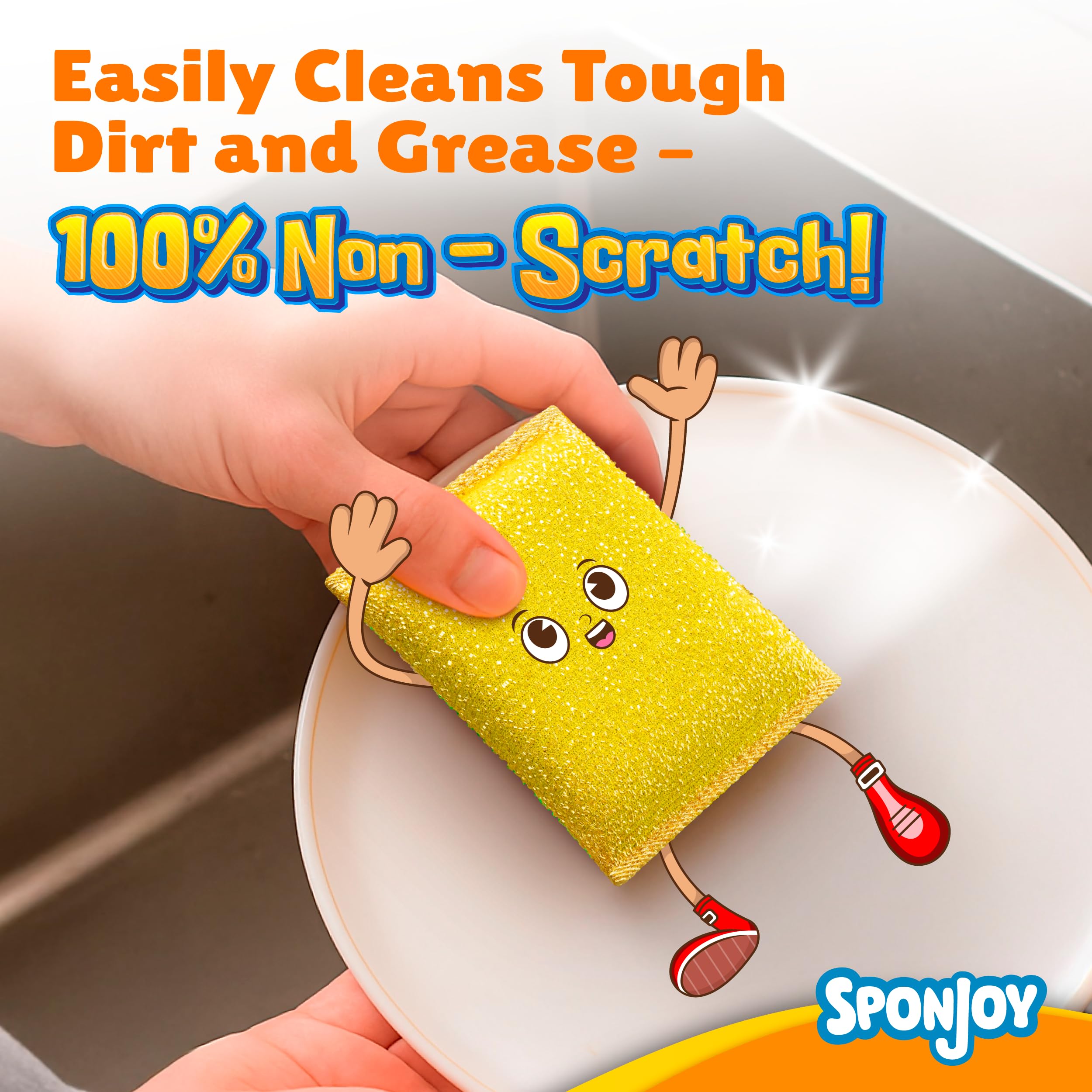 Sponjoy 6-Pack Dish Sponges Kitchen - Colorful Kitchen Sponges for Washing Dishes, Non-Scratch & Odor-Resistant Dish Sponge Bulk, Long-Lasting & Durable for Multi-Surface Cleaning, Dishwasher Safe