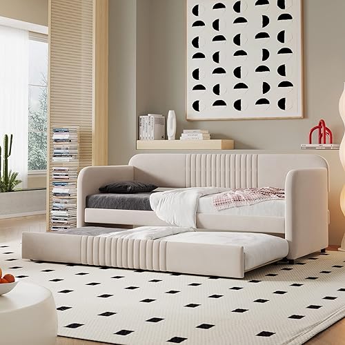 Harper & Bright Designs Sofá cama doble tapizado con nido, sofá cama de terciopelo con marco de madera con rejilla, no necesita somier, fácil