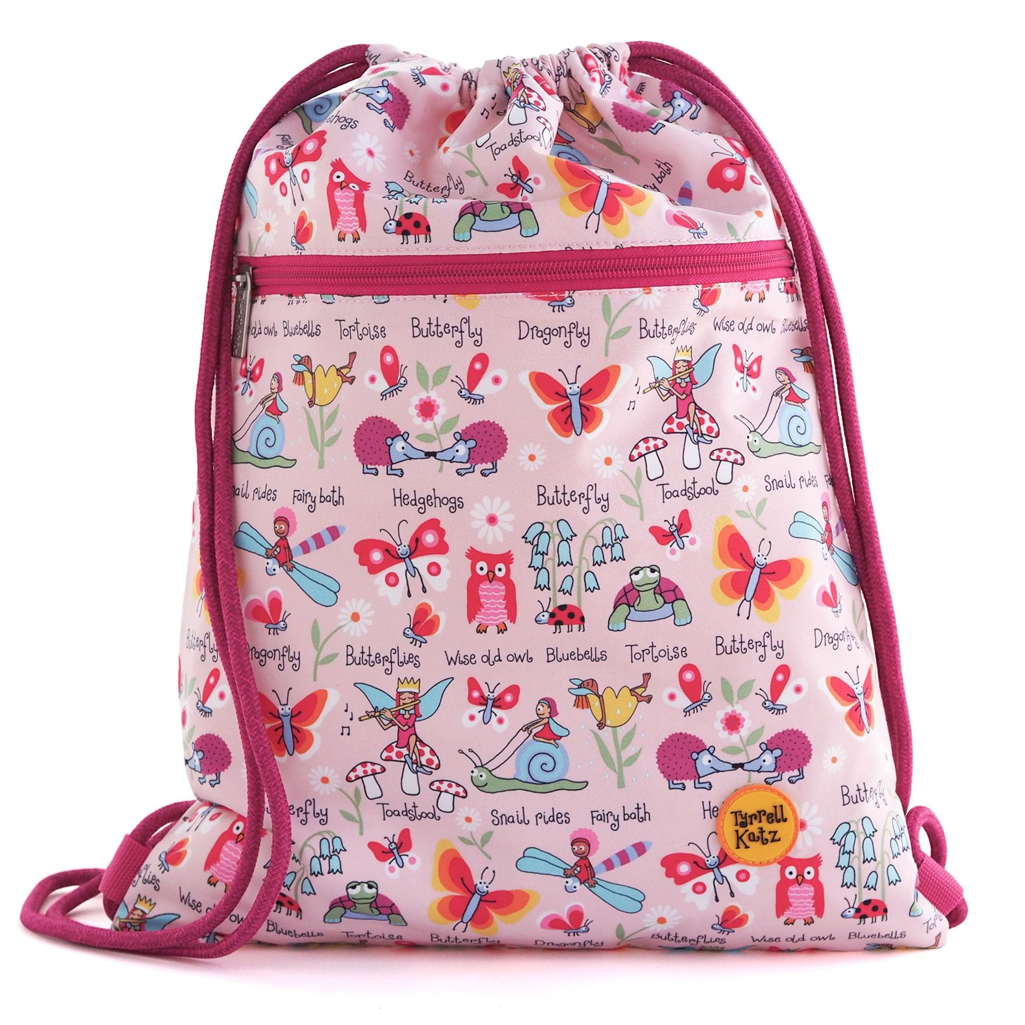 Tyrrell Katz Kids Secret Garden Drawstring Bag, Pink, Waterproof, PE Kit School Gym Swim Sports Bag for Boys & Girls
