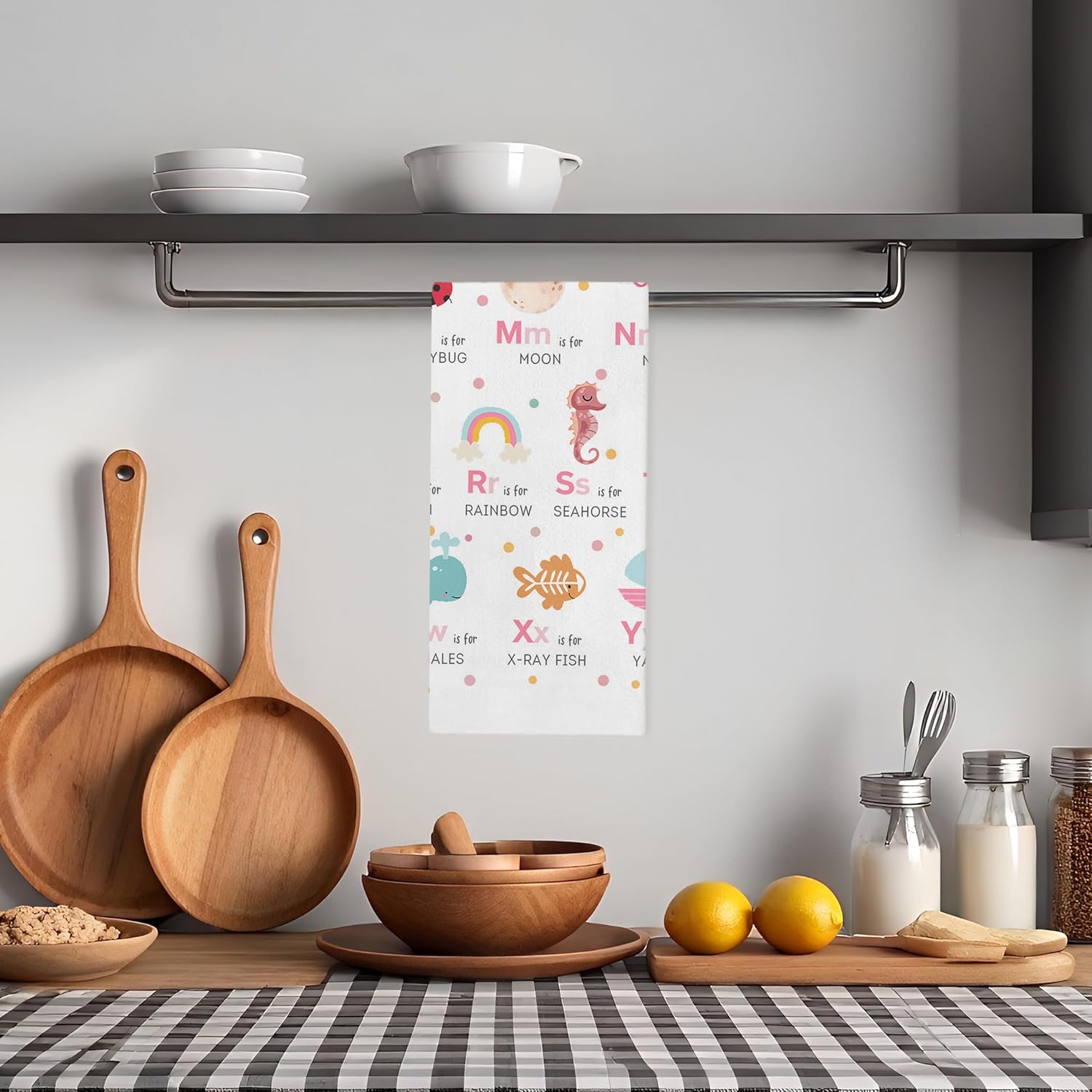 Pink Alphabet Hand Towels - Kids Boys Dish Towels, A-Z Alphabet Animals Hand Towels Dishcloth for Nursery Bathroom Kitchen Decorative, 16x24 Inch - Image 4