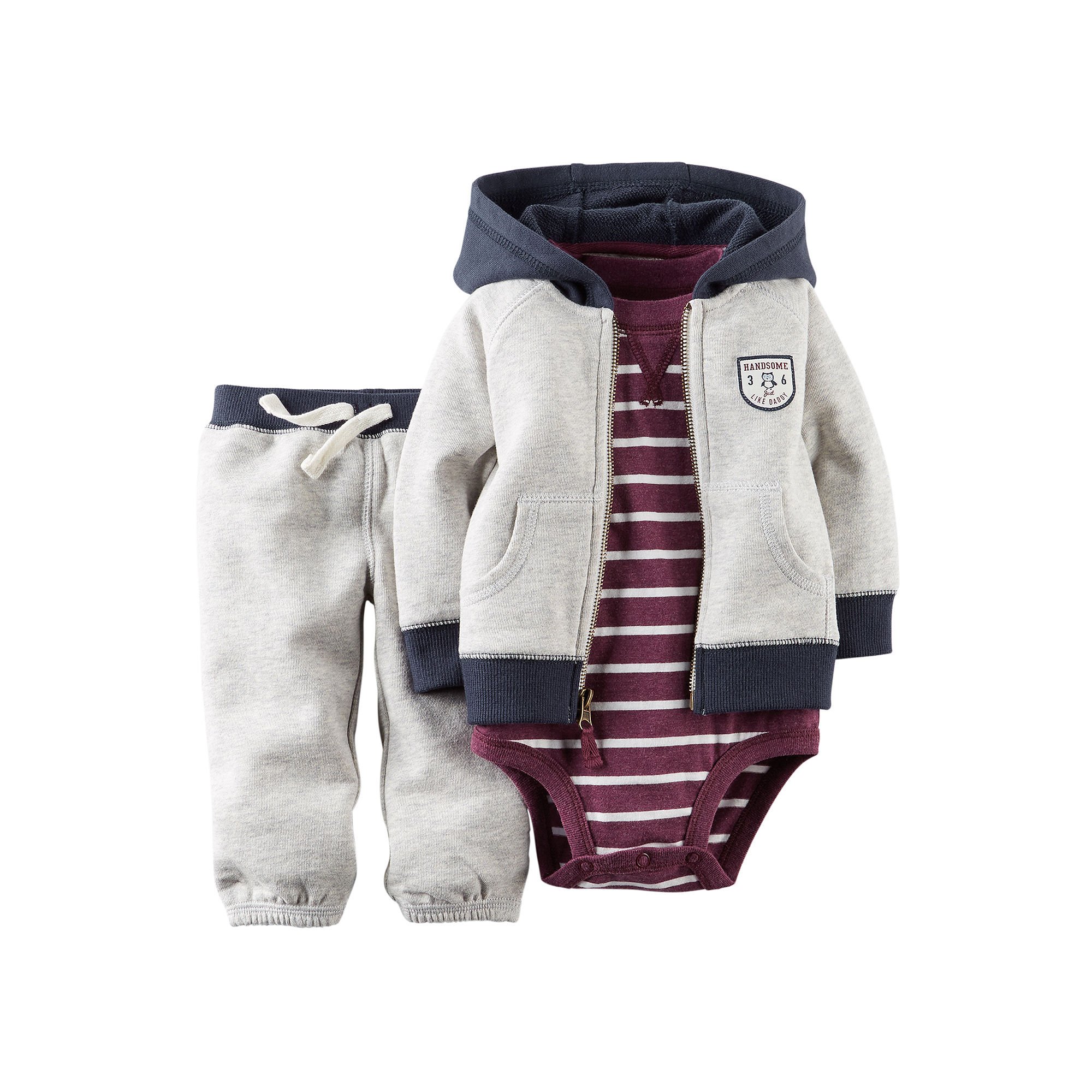 Carter de bébé garçon "Beau Hibou" 3 pièces Tenue - Gris -