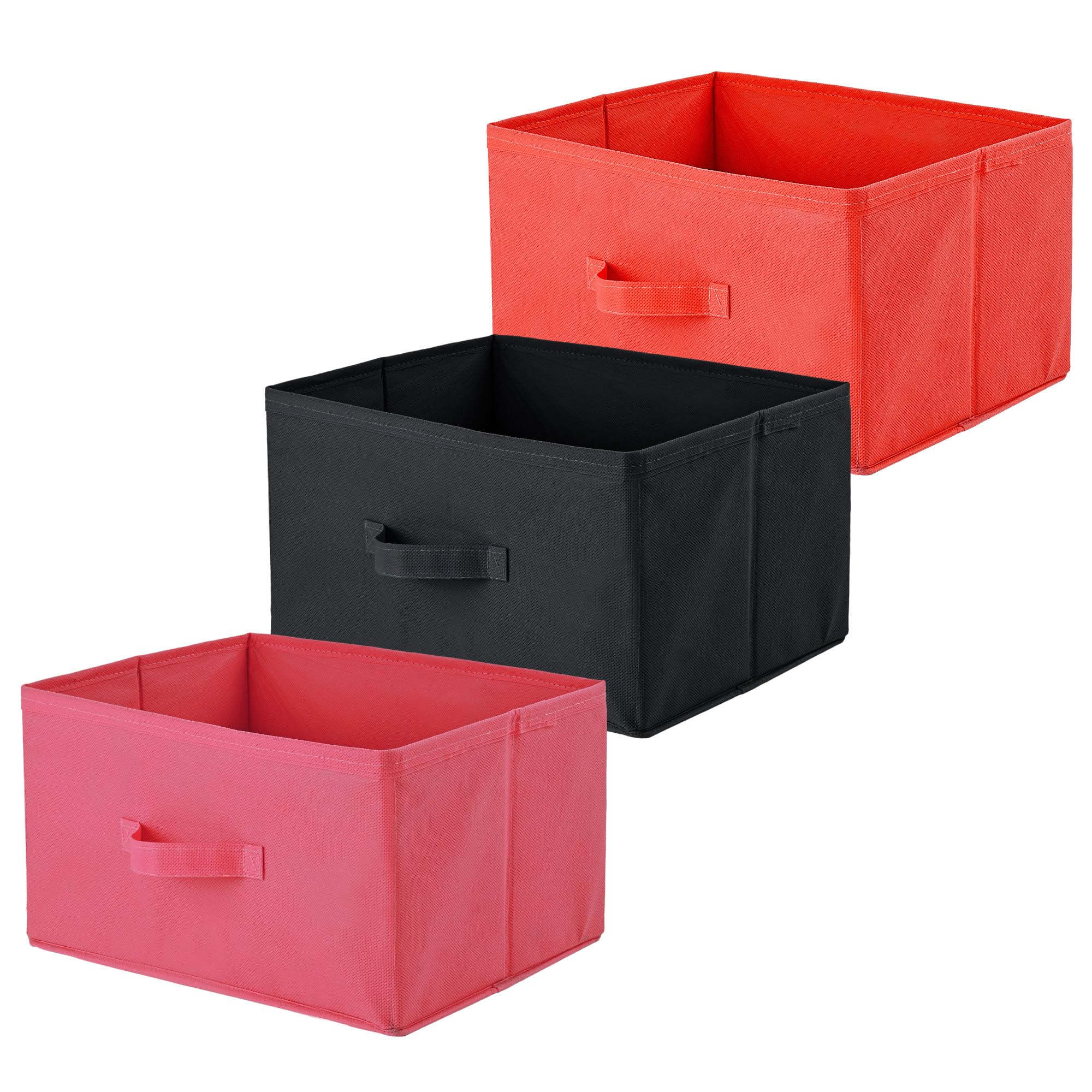 Kuber Industries Pack of 3 Rectangle Foldable & Multipurpose Wardrobe Storage Organizer for Home | Cupboard/Closet Organiser Storage Box for Clothes & Toys | Red, Pink & Black